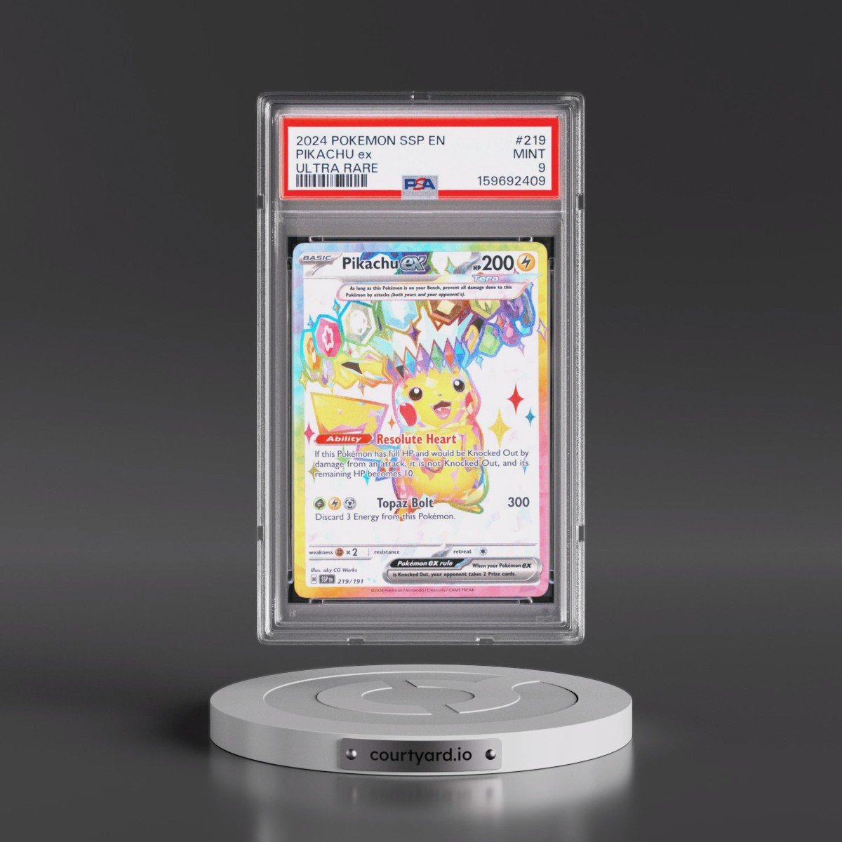 2024 Pokémon Ssp EN-Surging Sparks #219 Pikachu EX - Holo Ultra Rare (PSA 9 MINT)