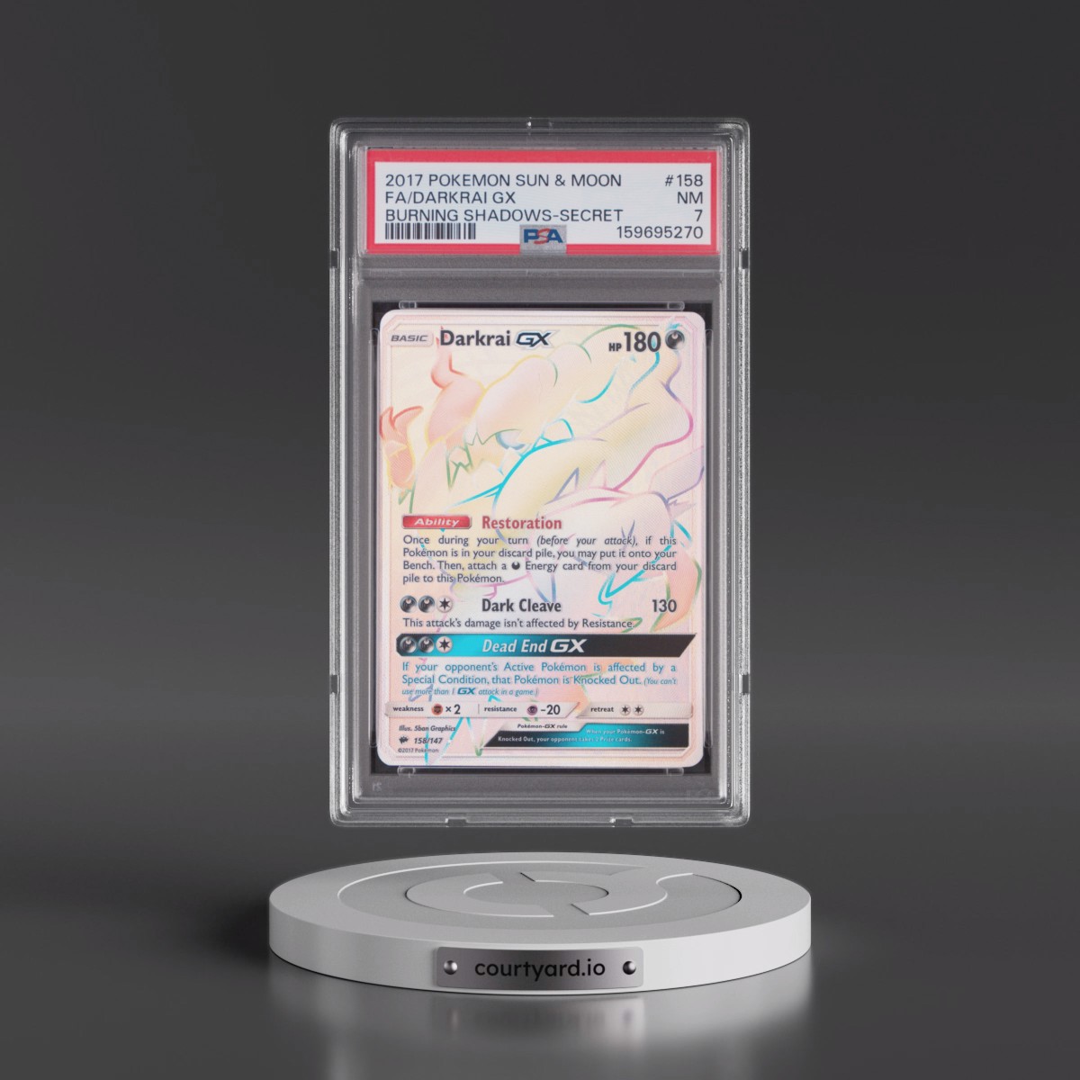 2017 Pokémon Sun & Moon Burning Shadows #158 Darkrai GX - Holo Full Art Secret (PSA 7 NM)