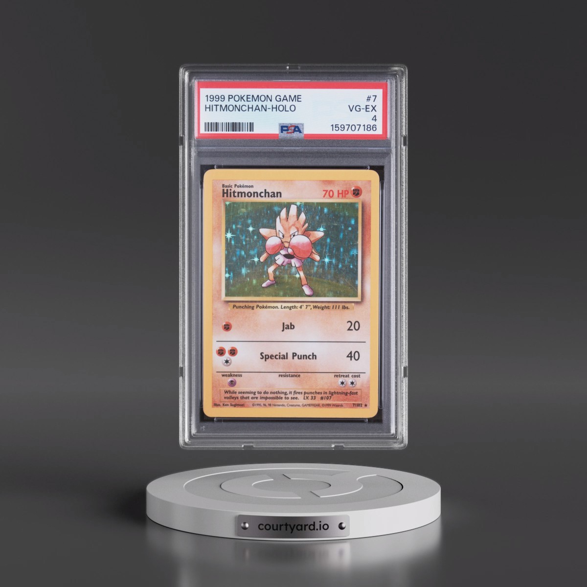 1999 Pokémon Game #7 Hitmonchan - Holo (PSA 4 VG-EX)