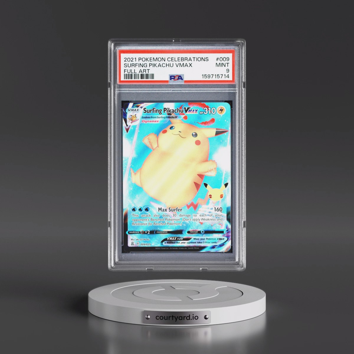 2021 Pokémon Celebrations #009 Surfing Pikachu Vmax - Full Art (PSA 9 MINT)
