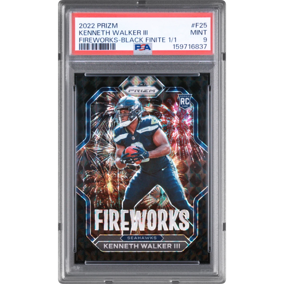 2022 Panini Prizm Fireworks #F25 Kenneth Walker III - Black Finite 1/1 (PSA 9 MINT)