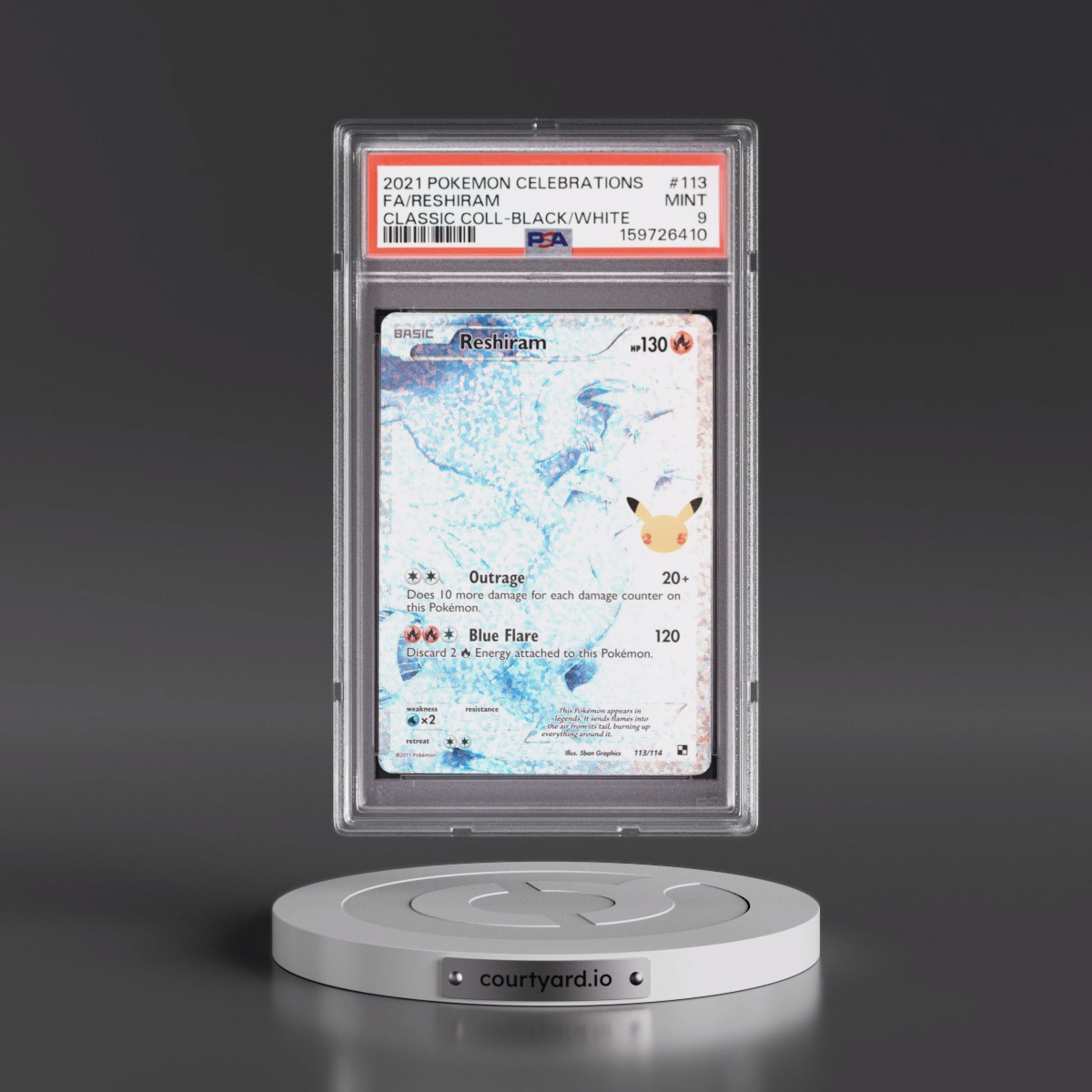 2021 Pokémon Celebrations Classic Collection #113 Reshiram - Full Art (PSA 9 MINT)