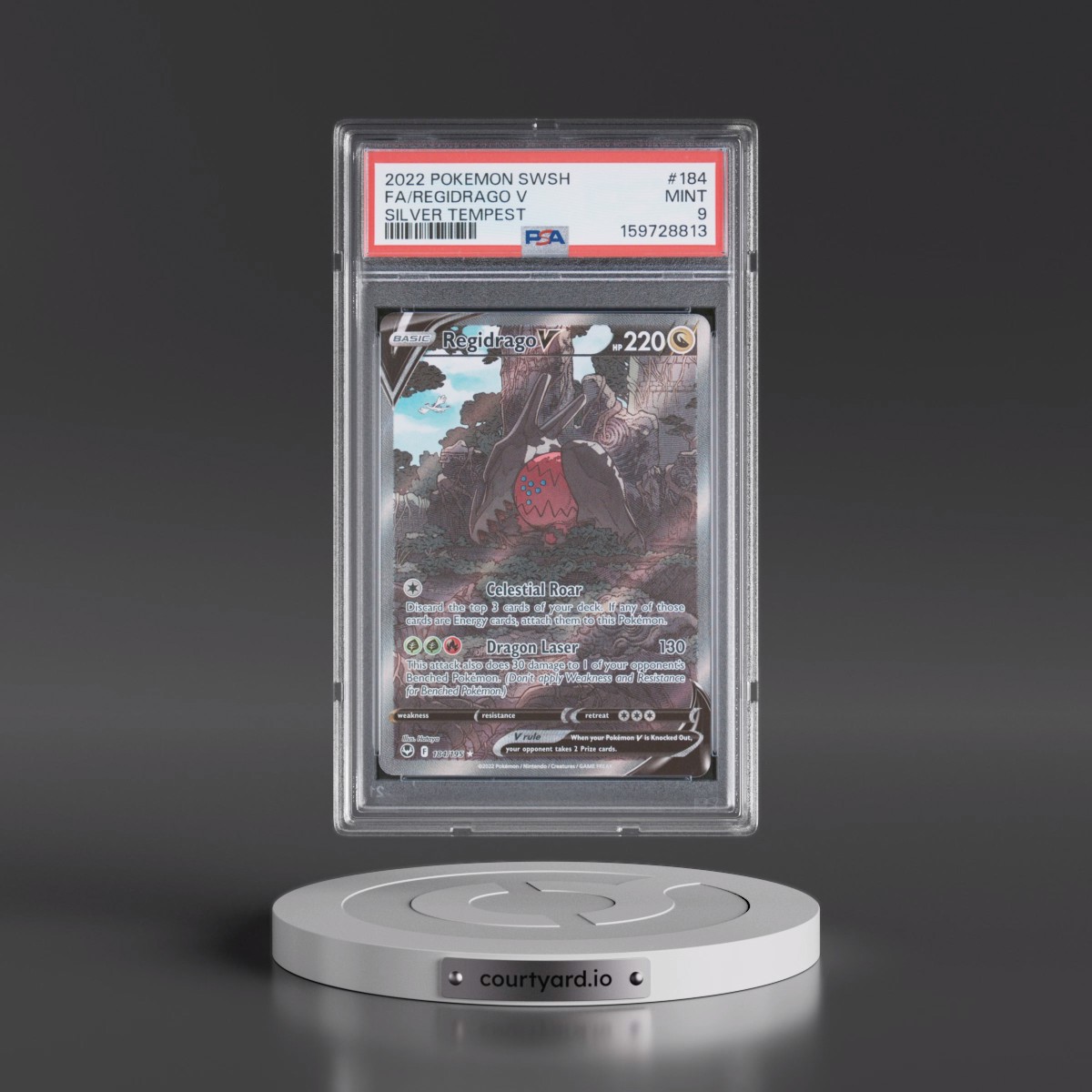 2022 Pokémon Sword & Shield Silver Tempest #184 Regidrago V - Holo Full Art (PSA 9 MINT)