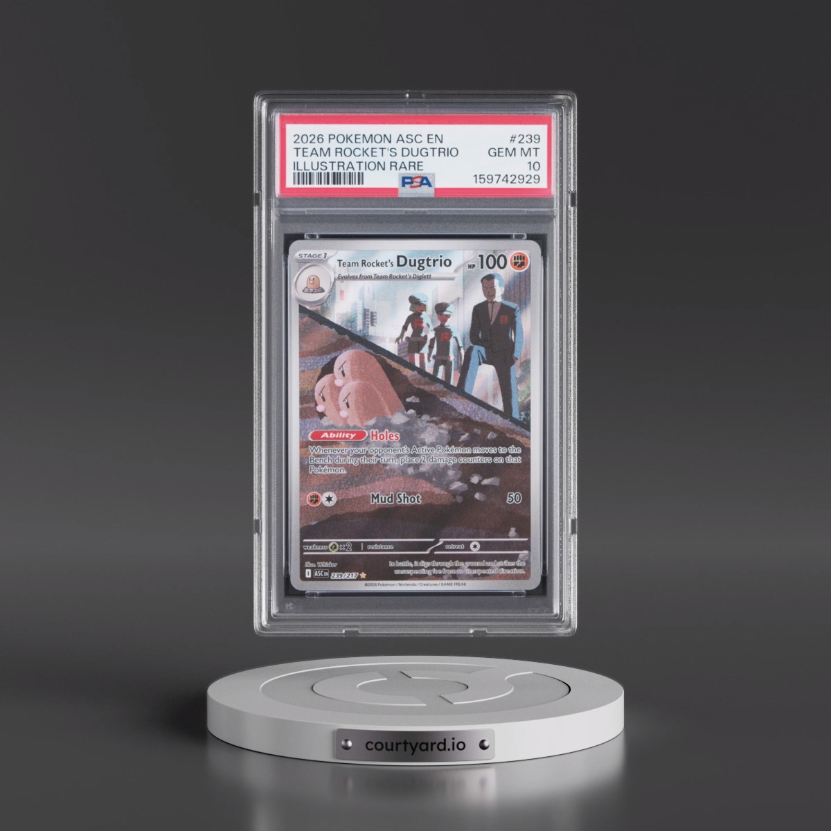 2026 Pokémon Asc EN-Ascended Heroes Team Rocket's Dugtrio - Illustration Rare #239 PSA 10