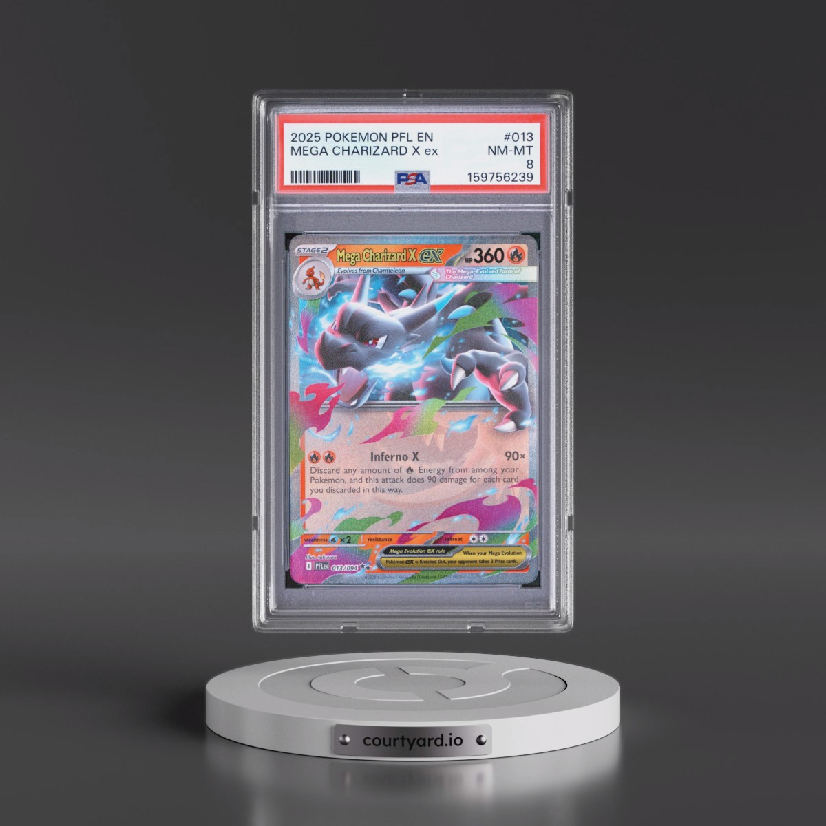 2025 Pokémon Pfl EN-Phantasmal Flames #013 Mega Charizard X EX - Holo (PSA 8 NM-MT)