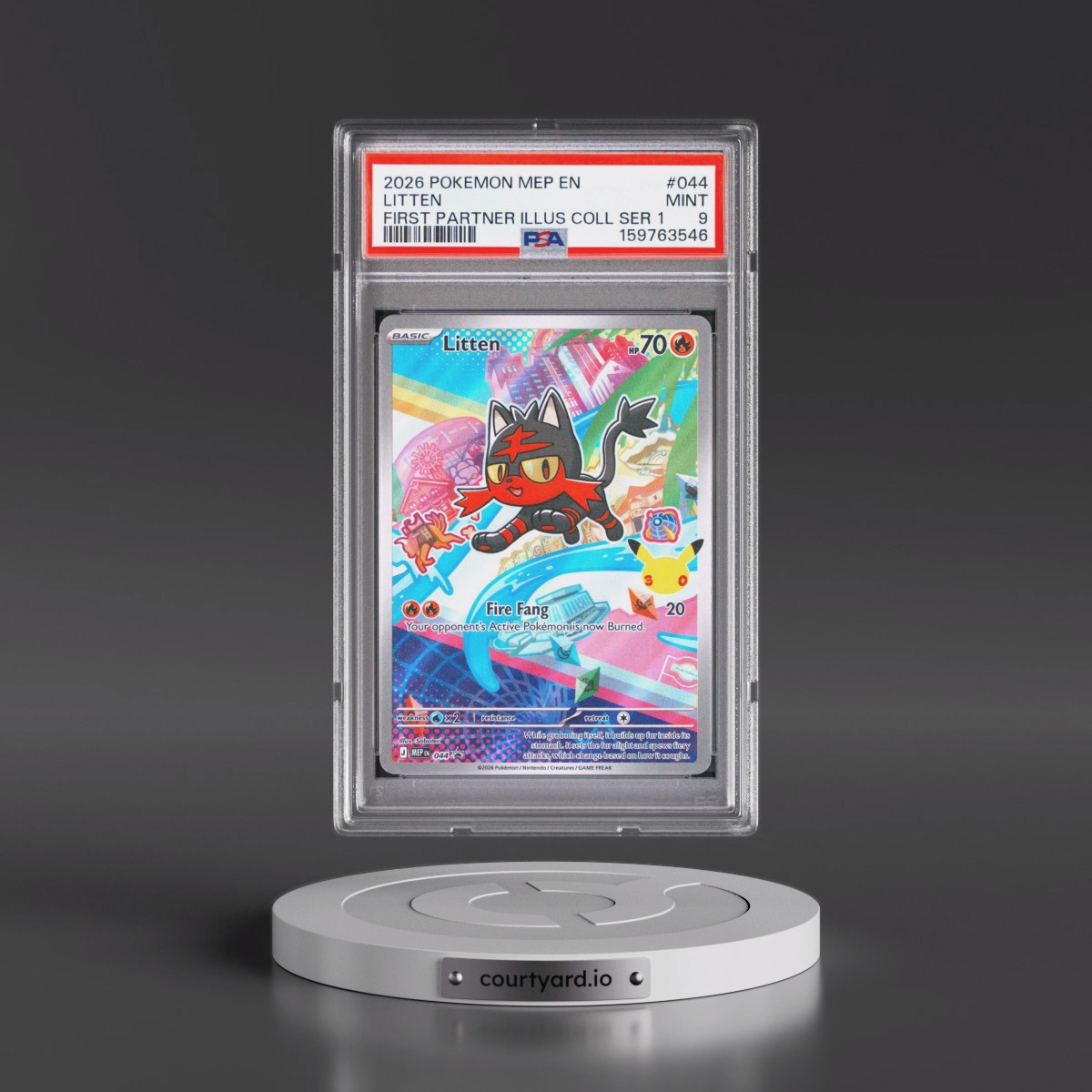 2026 Pokémon Mep EN-Me Black Star Promo #044 Litten - First Partner Illustration Collection Series 1 (PSA 9 MINT)