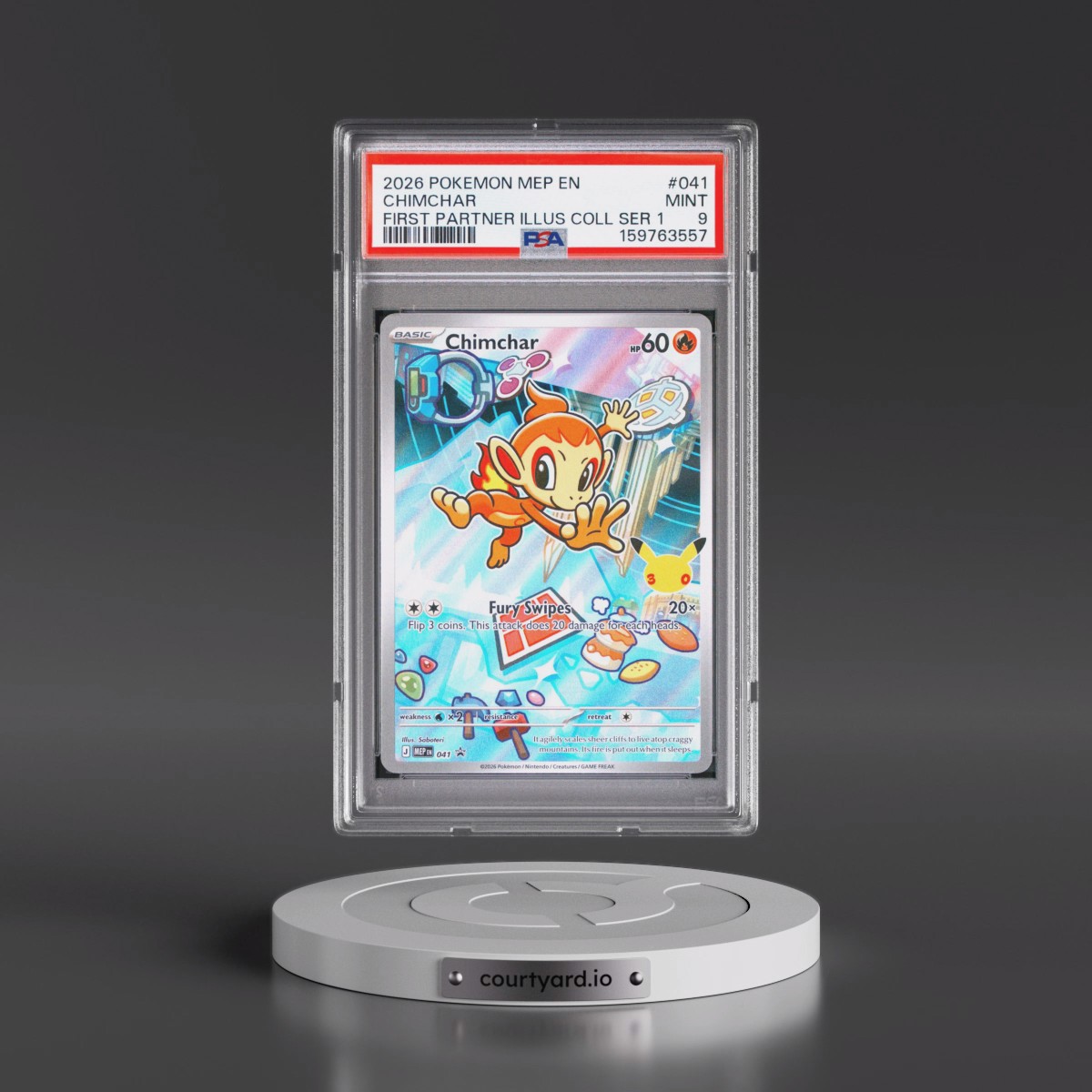 2026 Pokémon Mep EN-Me Black Star Promo #041 Chimchar - First Partner Illustration Collection Series 1 (PSA 9 MINT)