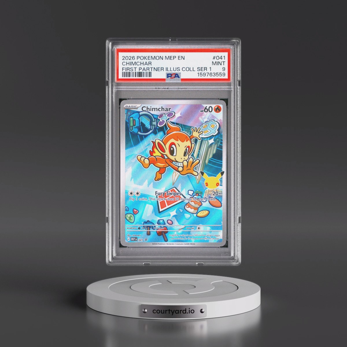 2026 Pokémon Mep EN-Me Black Star Promo #041 Chimchar - First Partner Illustration Collection Series 1 (PSA 9 MINT)