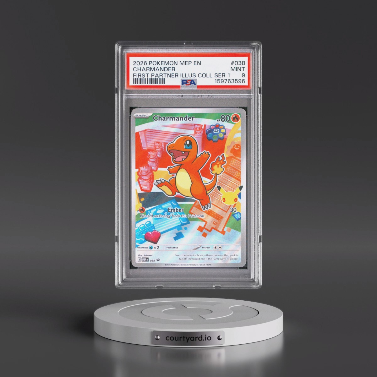 2026 Pokémon Mep EN-Me Black Star Promo #038 Charmander - First Partner Illustration Collection Series 1 (PSA 9 MINT)