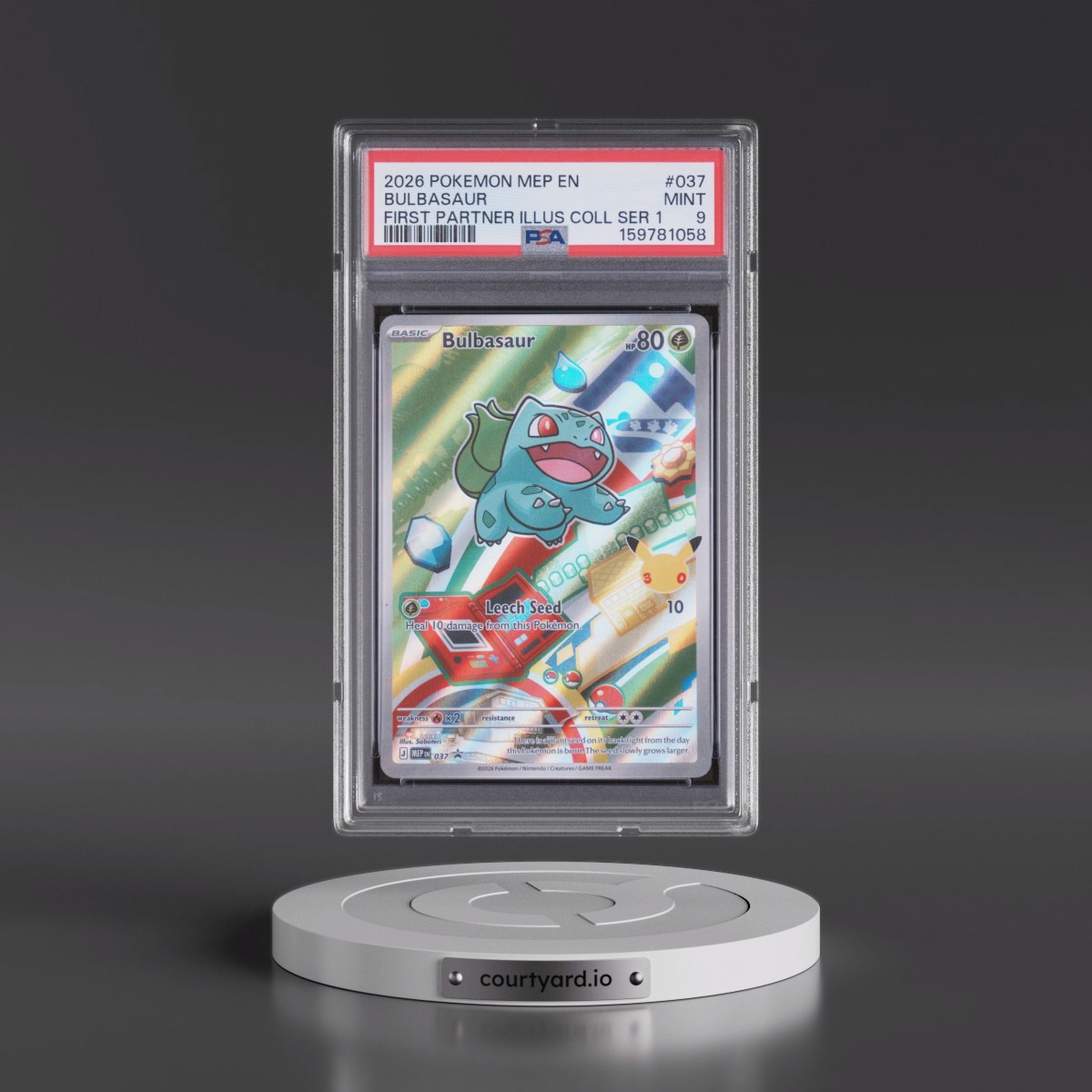 2026 Pokémon Mep EN-Me Black Star Promo #037 Bulbasaur - First Partner Illustration Collection Series 1 (PSA 9 MINT)