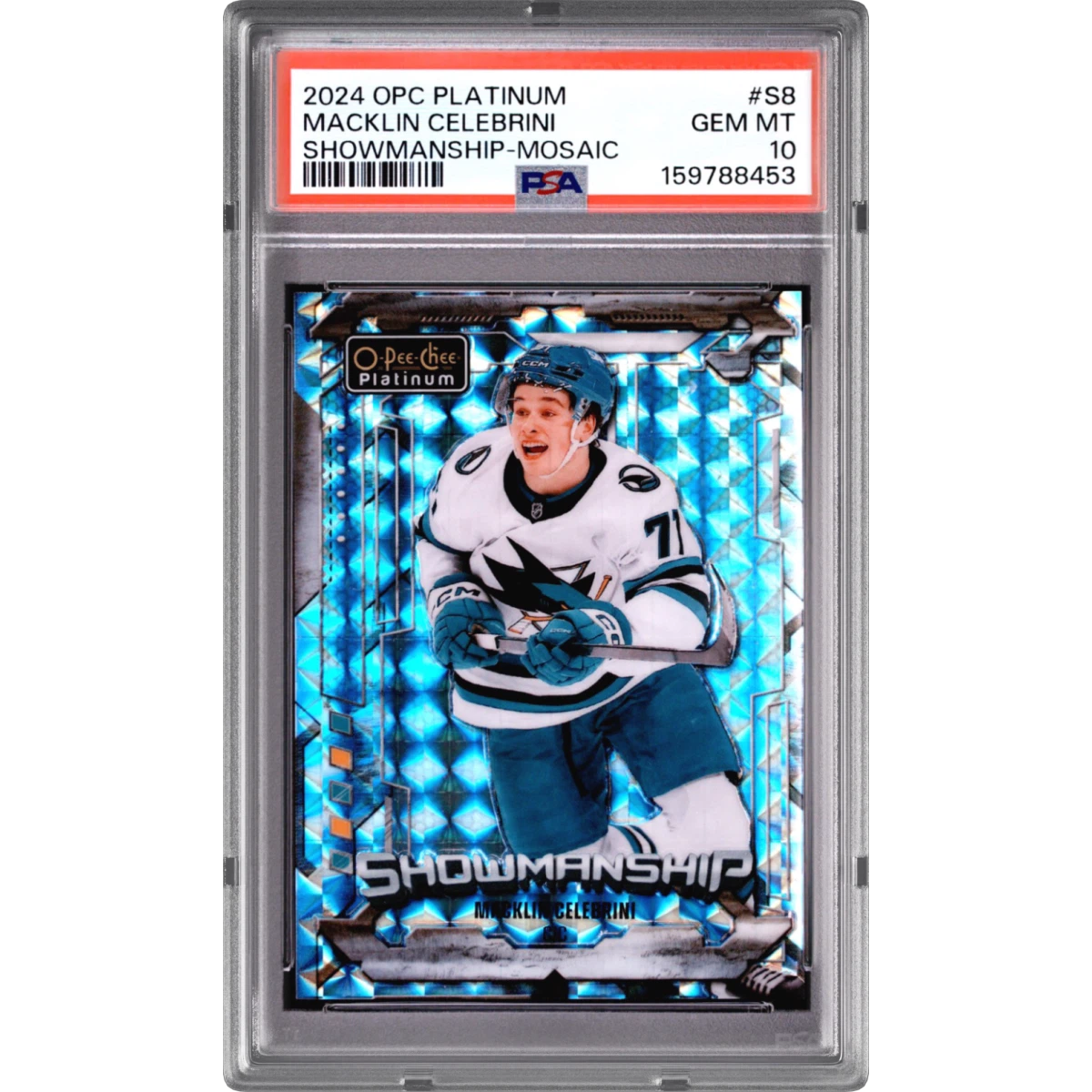 2024 Upper Deck O-Pee-Chee Platinum Showmanship #S8 Macklin Celebrini - Mosaic (PSA 10 GEM MINT)