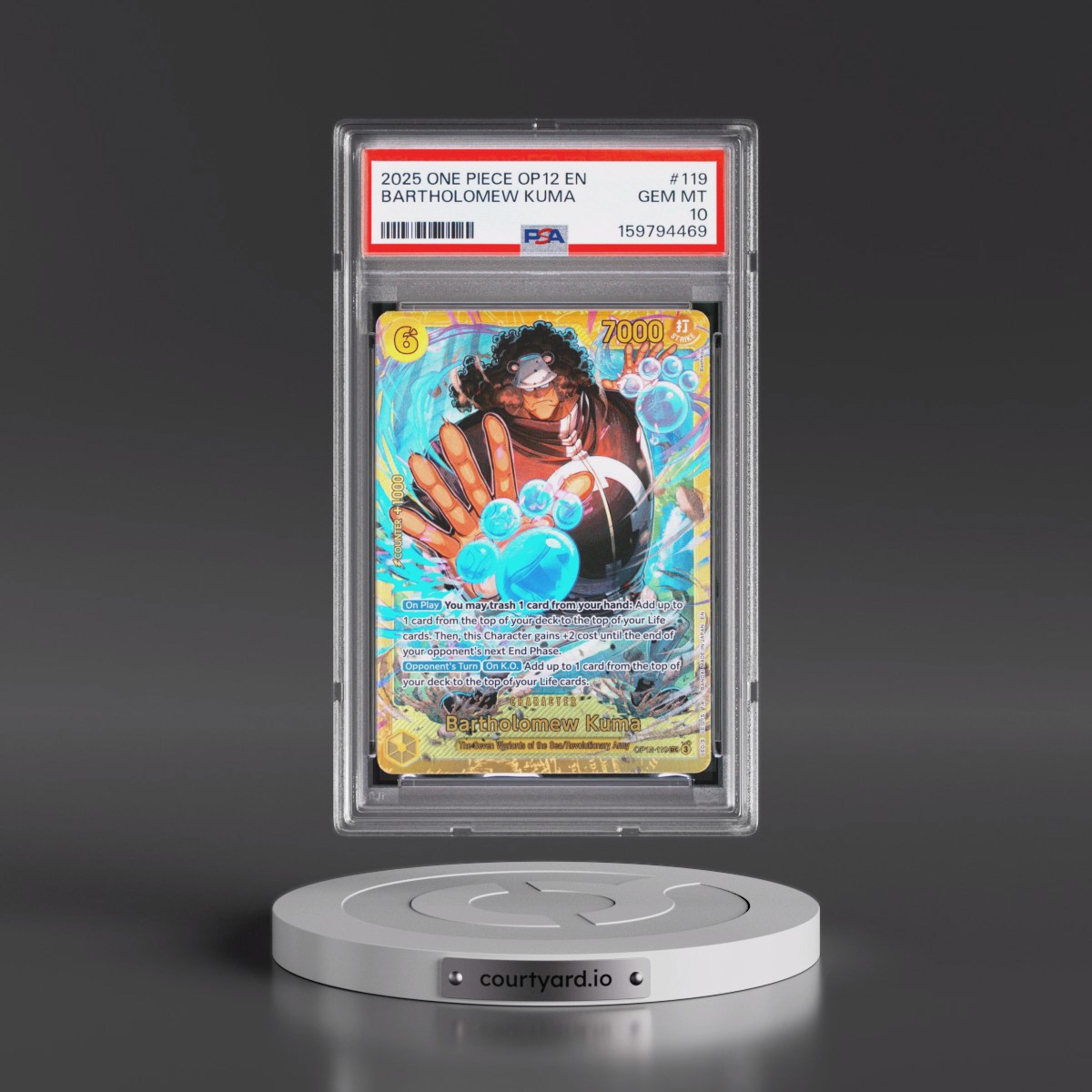 2025 One Piece OP12-Legacy of the Master #119 Bartholomew Kuma (PSA 10 GEM MINT)