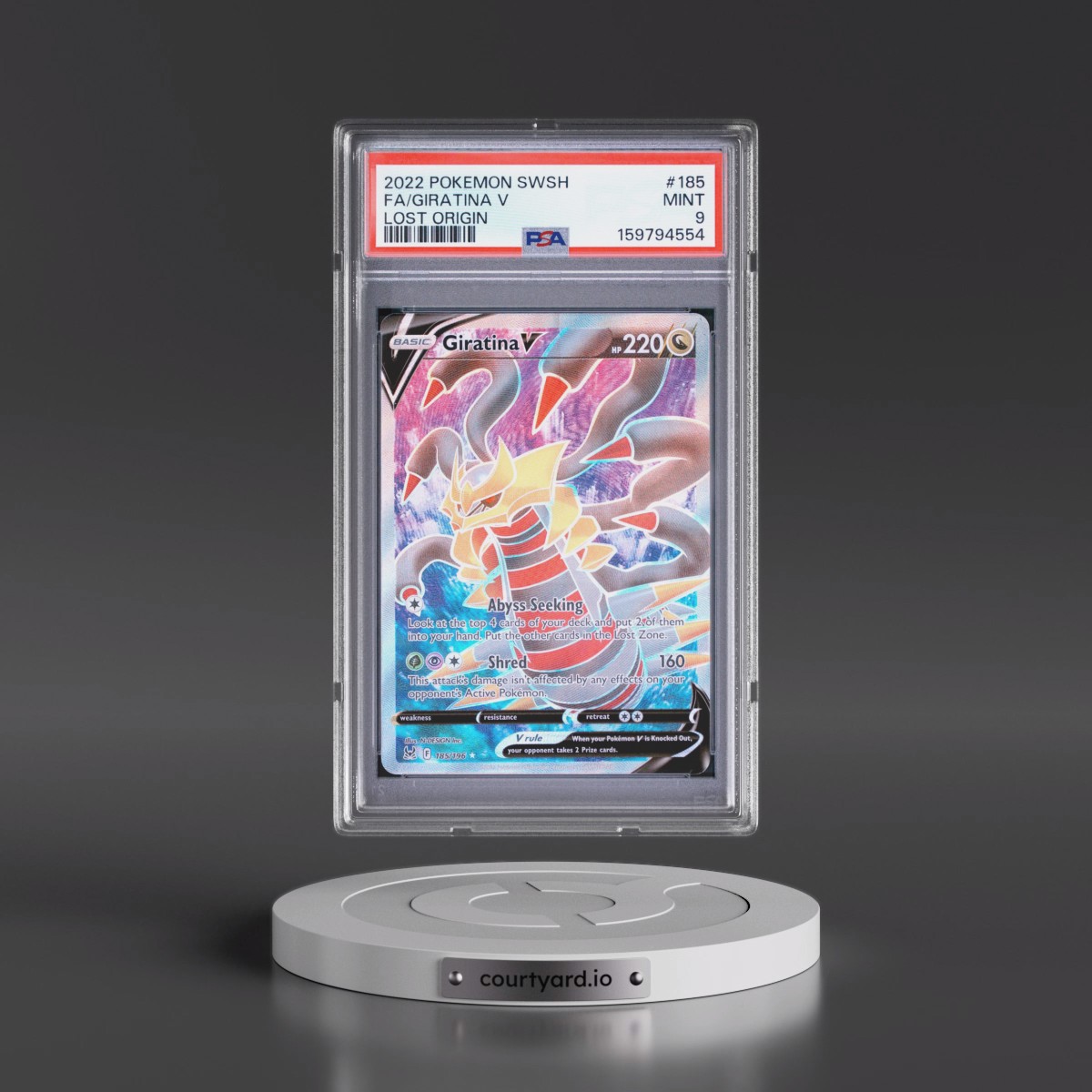 2022 Pokémon Sword & Shield Lost Origin #185 Giratina V - Holo Full Art (PSA 9 MINT)