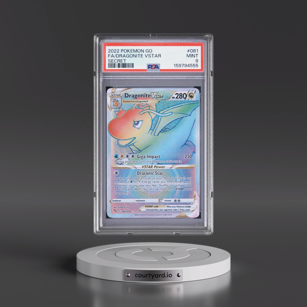 2022 Pokémon Go #081 Dragonite Vstar - Full Art Secret (PSA 9 MINT)