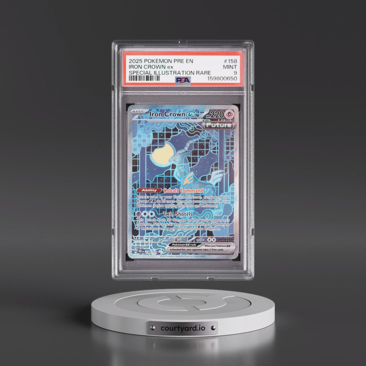 2025 Pokémon Pre EN-Prismatic Evolutions #158 Iron Crown EX - Holo Special Illustration Rare (PSA 9 MINT)