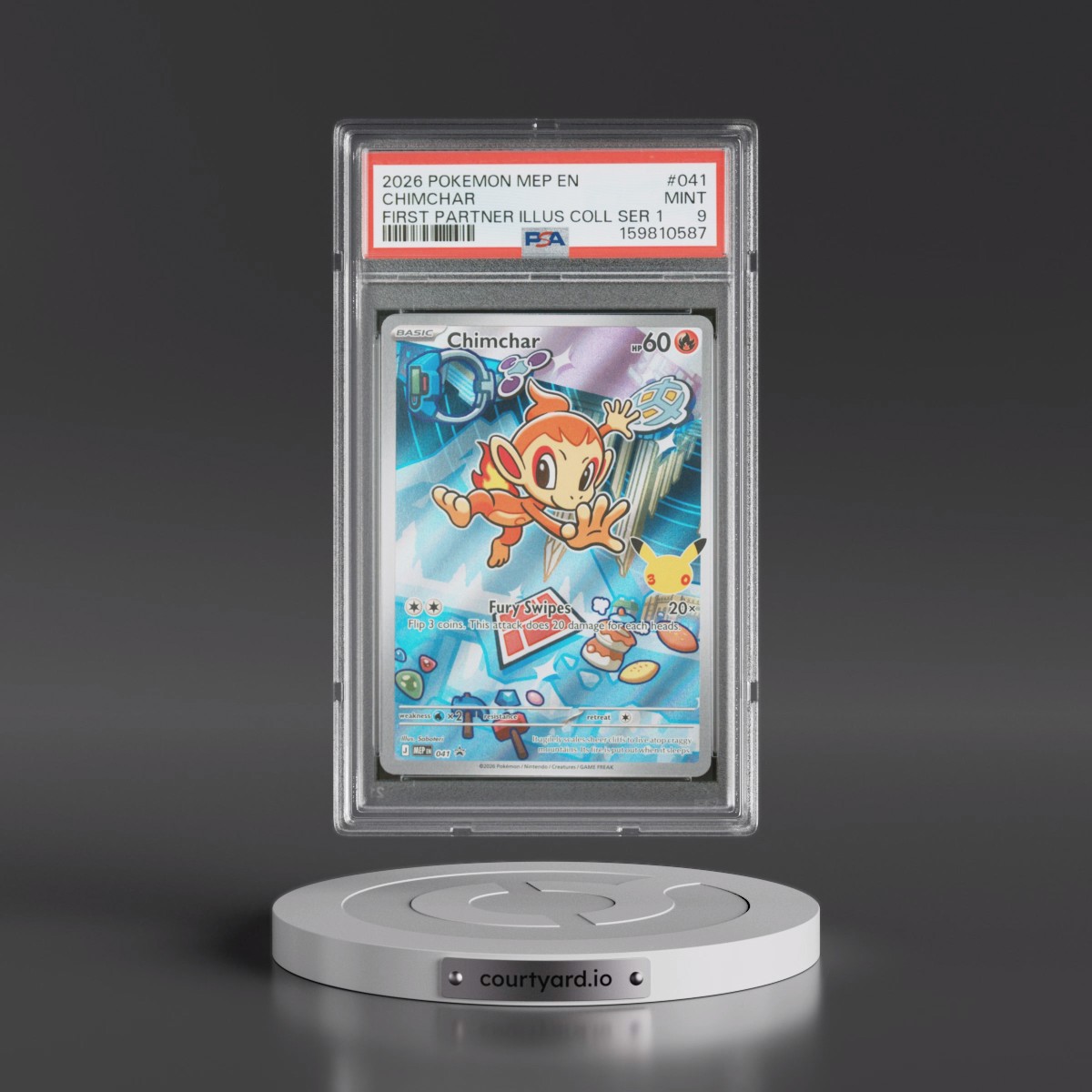 2026 Pokémon Mep EN-Me Black Star Promo #041 Chimchar - First Partner Illustration Collection Series 1 (PSA 9 MINT)