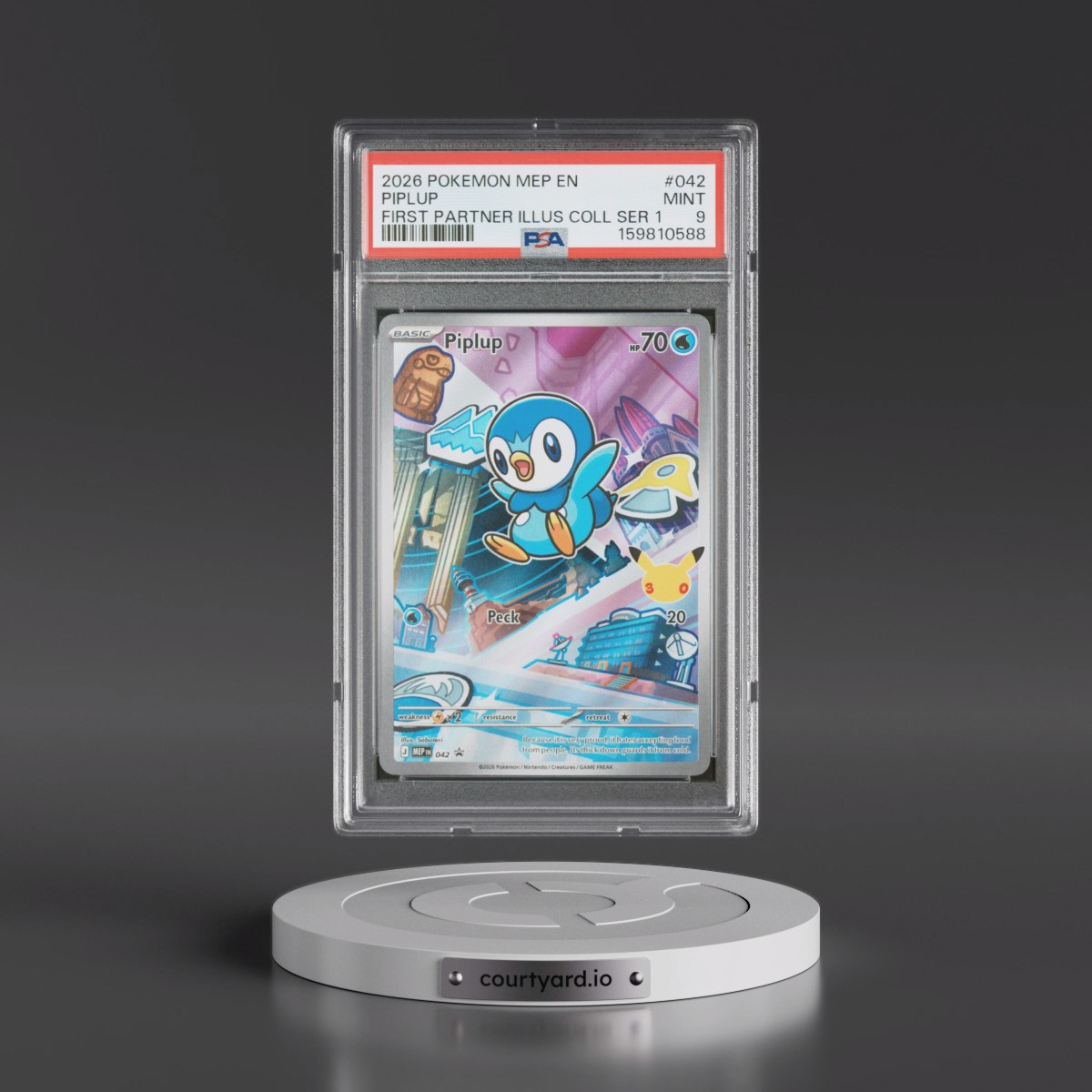 2026 Pokémon Mep EN-Me Black Star Promo #042 Piplup - First Partner Illustration Collection Series 1 (PSA 9 MINT)