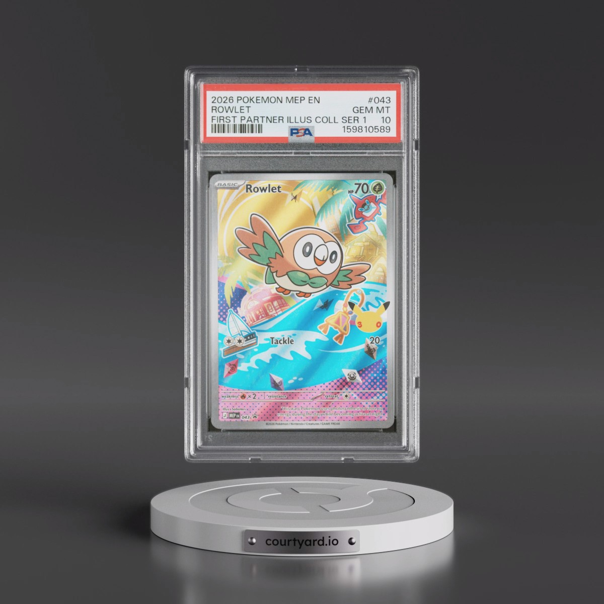 2026 Pokémon Mep EN-Me Black Star Promo #043 Rowlet - First Partner Illustration Collection Series 1 (PSA 10 GEM MINT)