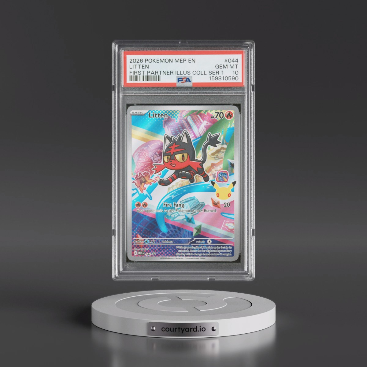 2026 Pokémon Mep EN-Me Black Star Promo #044 Litten - First Partner Illustration Collection Series 1 (PSA 10 GEM MINT)