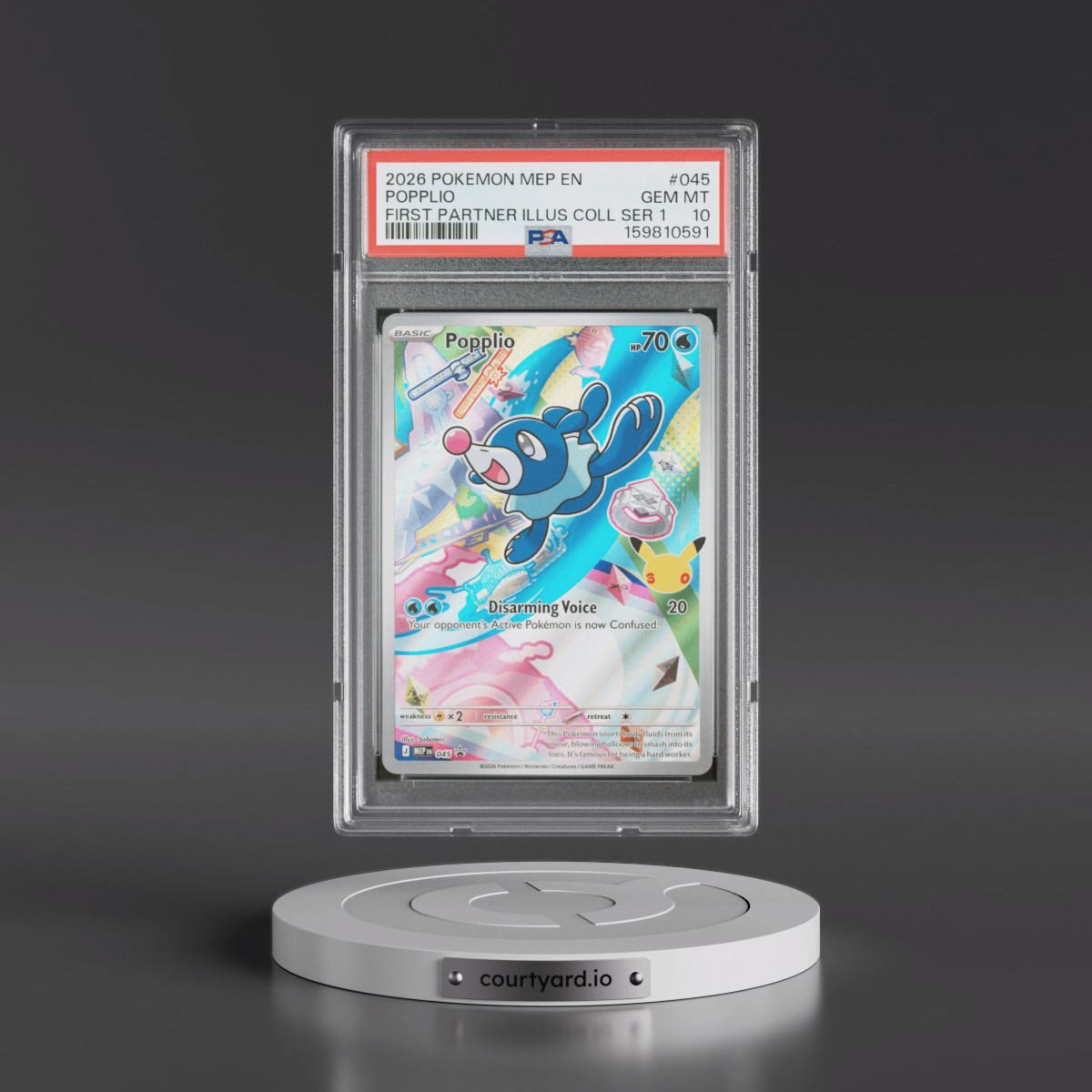 2026 Pokémon Mep EN-Me Black Star Promo #045 Popplio - First Partner Illustration Collection Series 1 (PSA 10 GEM MINT)
