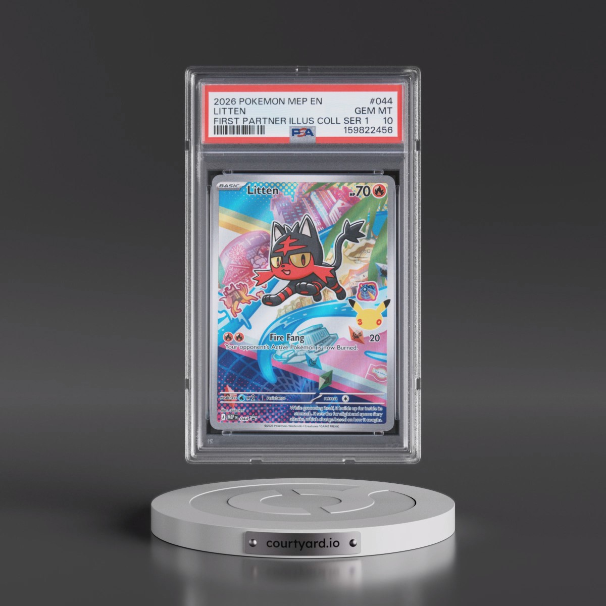 2026 Pokémon Mep EN-Me Black Star Promo #044 Litten - First Partner Illustration Collection Series 1 (PSA 10 GEM MINT)