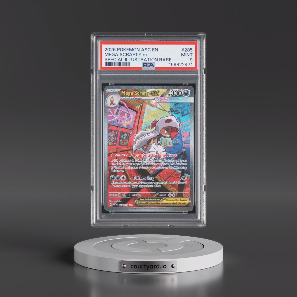 2026 Pokémon Asc EN-Ascended Heroes #285 Mega Scrafty EX - Holo Special Illustration Rare (PSA 9 MINT)