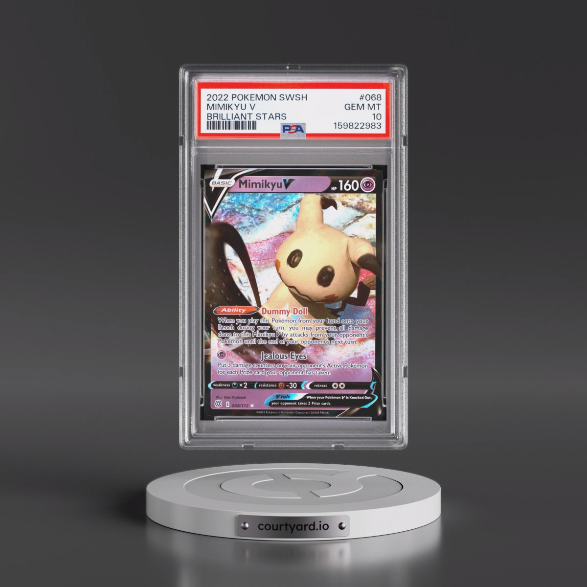 2022 Pokémon Sword & Shield Brilliant Stars #068 Mimikyu V - Holo (PSA 10 GEM MINT)