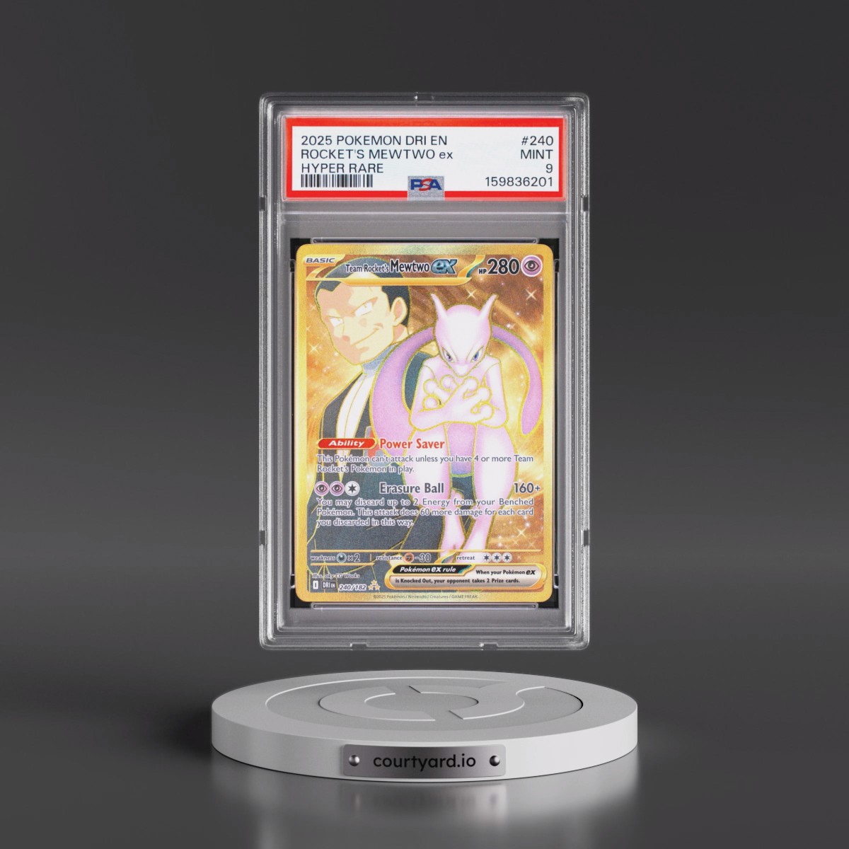 2025 Pokémon Dri EN-Destined Rivals #240 Team Rocket's Mewtwo EX - Holo Hyper Rare (PSA 9 MINT)