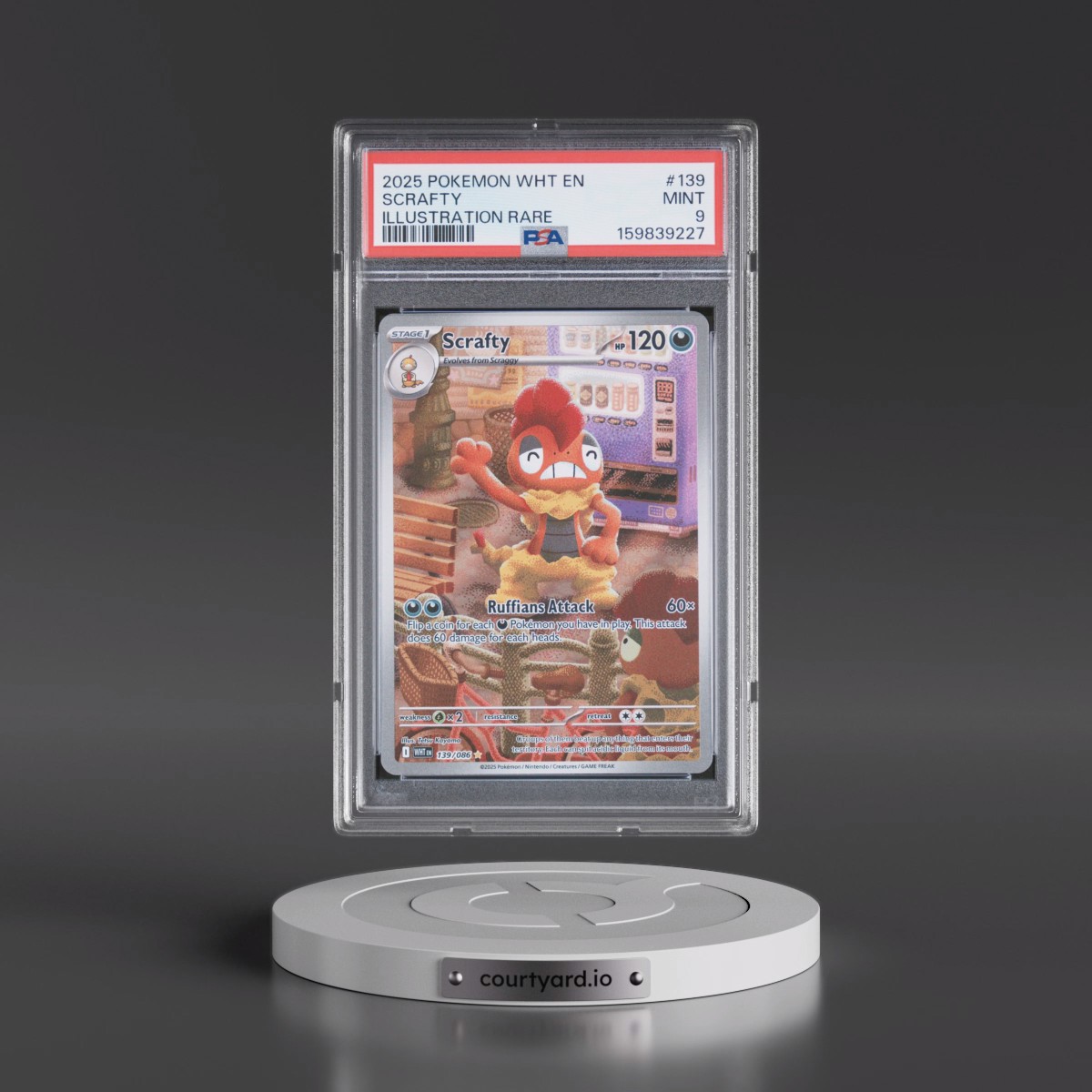 2025 Pokémon Wht EN-White Flare #139 Scrafty - Illustration Rare (PSA 9 MINT)