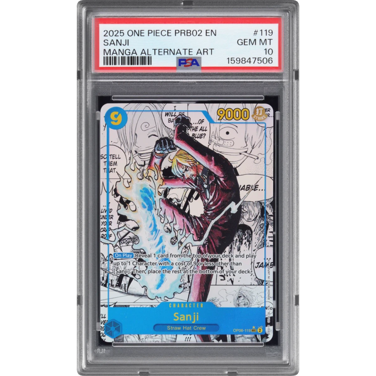 2025 One Piece PRB02-Premium Booster -One Piece Card the Best- Vol.2 #119 Sanji - Manga Alternate Art, PSA 10