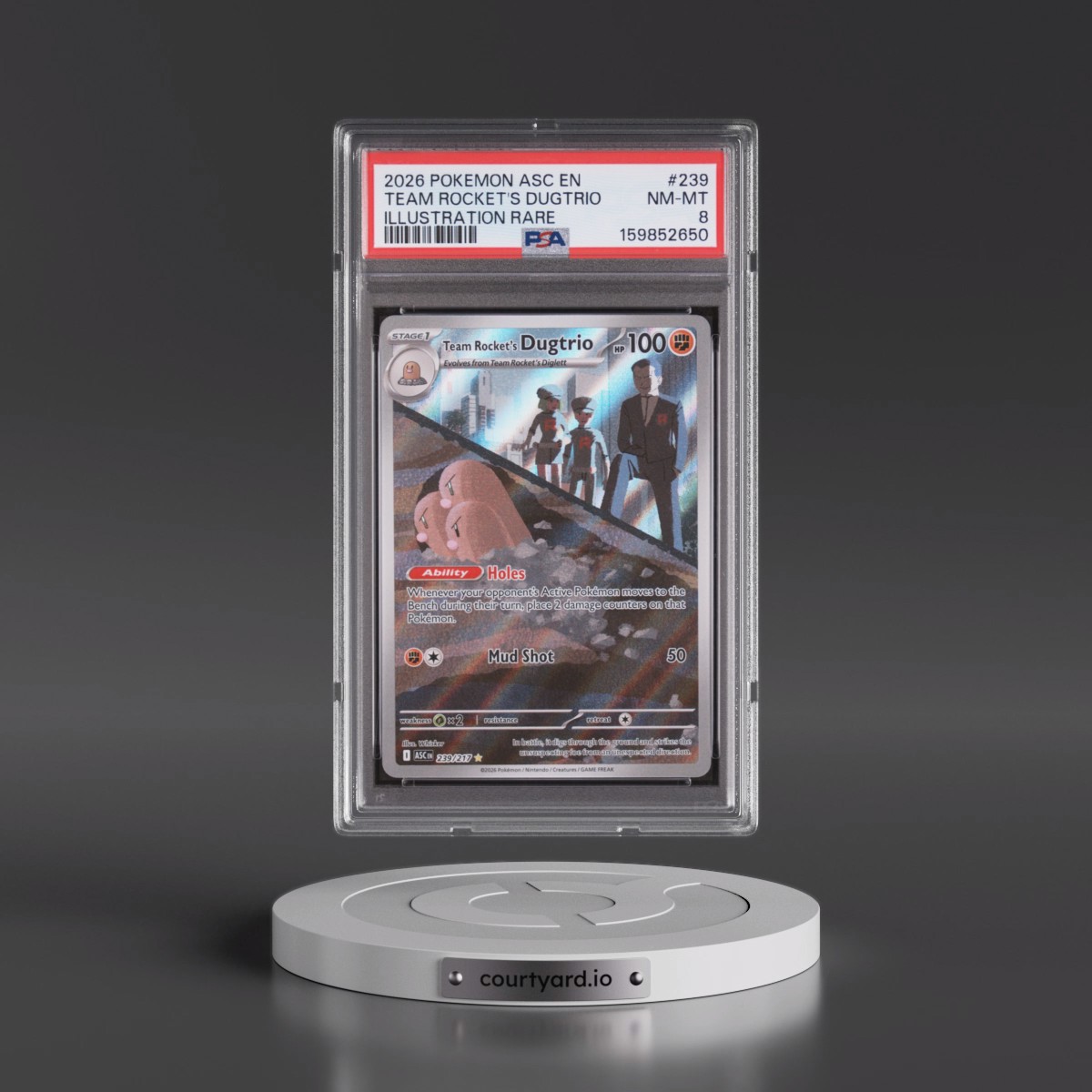 2026 Pokémon Asc EN-Ascended Heroes #239 Team Rocket's Dugtrio - Illustration Rare (PSA 8 NM-MT)