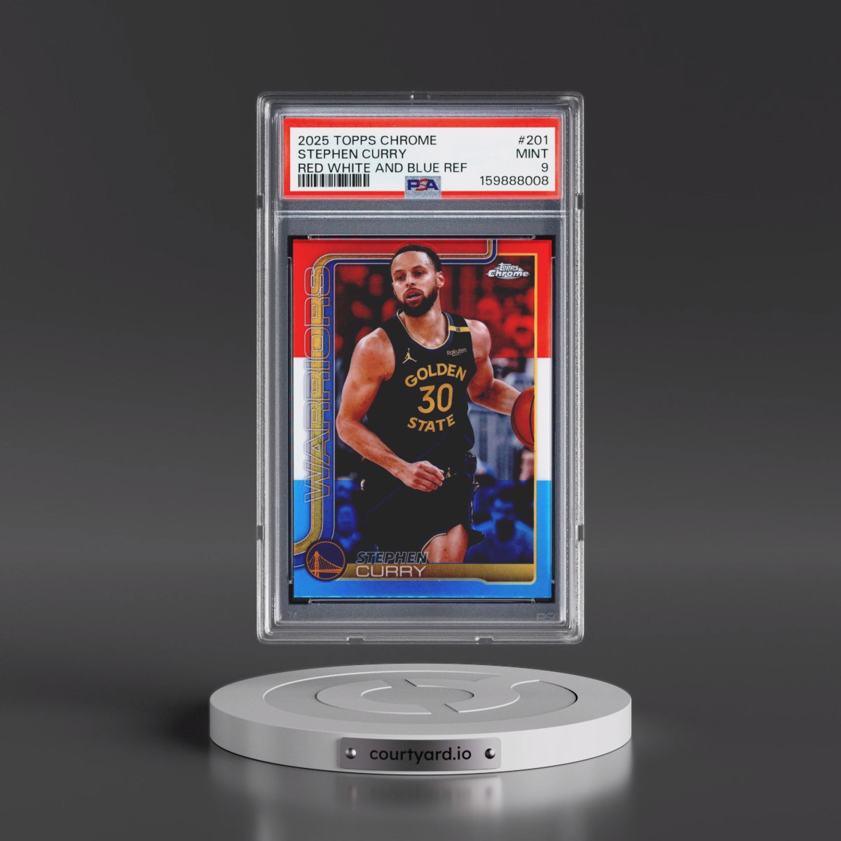 2025 Topps Chrome #201 Stephen Curry - Red White and Blue Refractor (PSA 9 MINT)