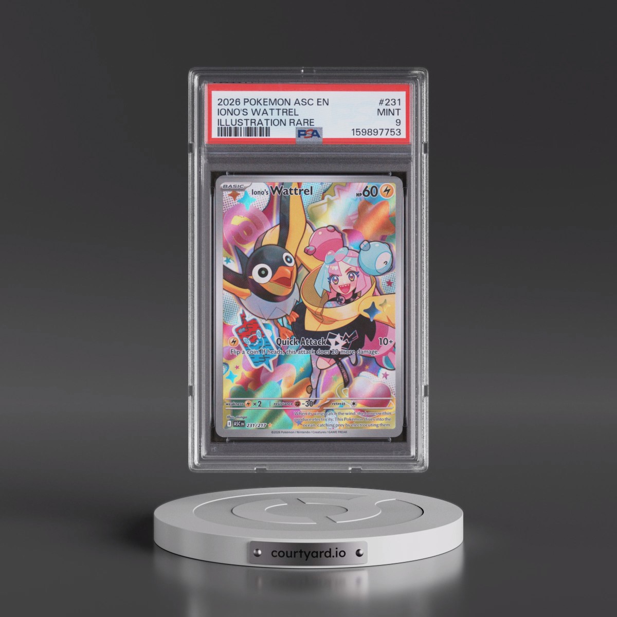 2026 Pokémon Asc EN-Ascended Heroes #231 Iono's Wattrel - Illustration Rare (PSA 9 MINT)