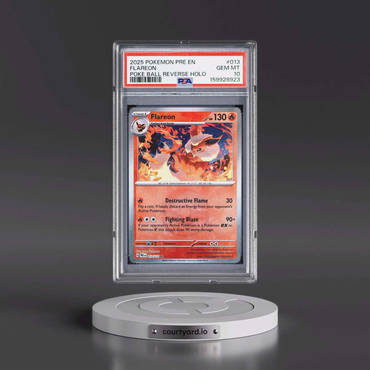 2025 Pokémon Pre EN-Prismatic Evolutions #013 Flareon - Reverse Holo Poke Ball (PSA 10 GEM MINT)