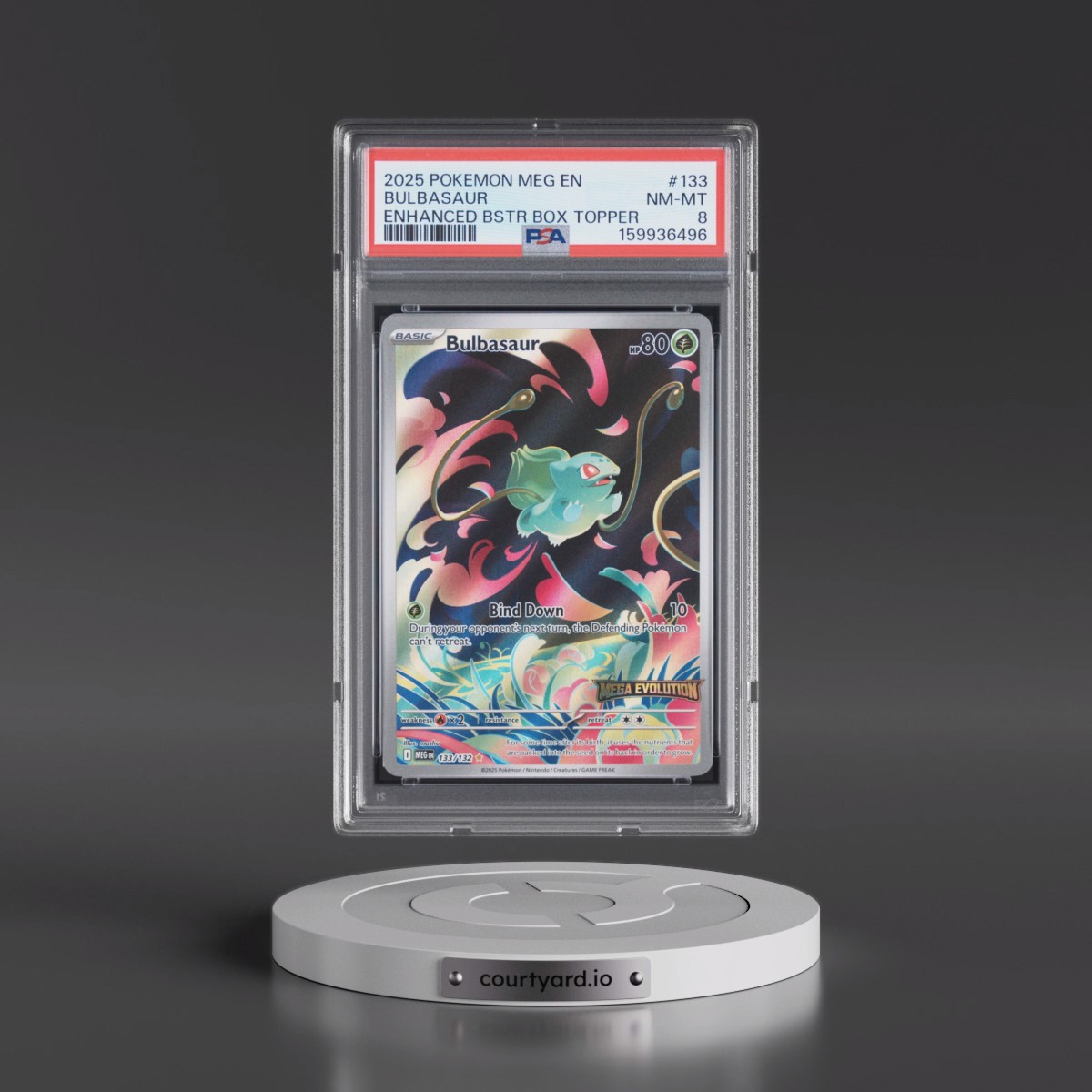 2025 Pokémon Meg EN-Mega Evolution #133 Bulbasaur - Enhanced Booster Box Topper (PSA 8 NM-MT)