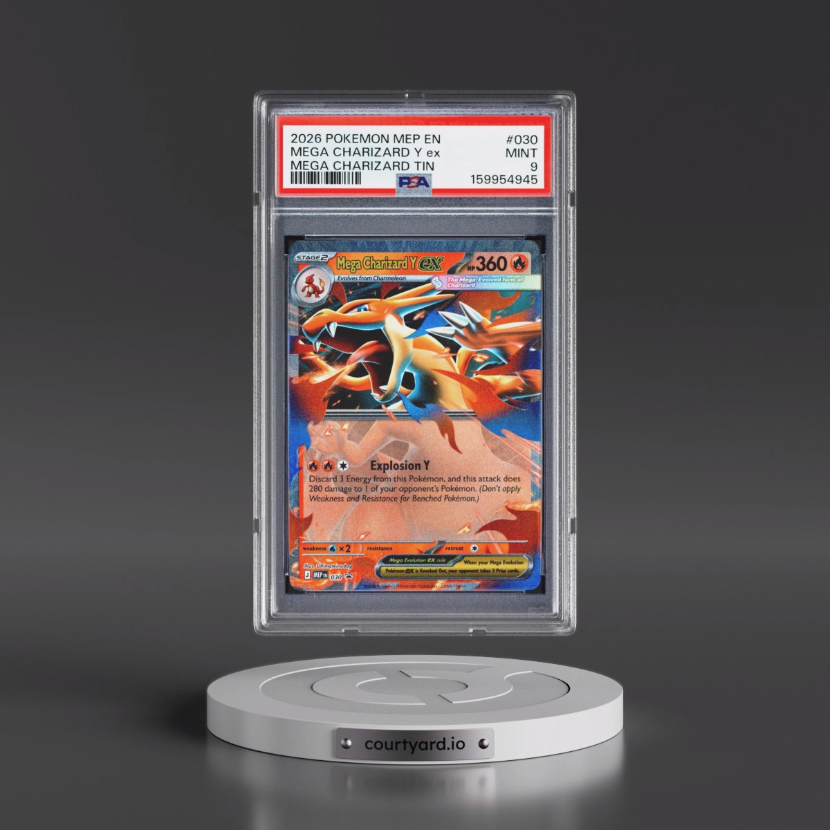 2026 Pokémon Mep EN-Me Black Star Promo #030 Mega Charizard Y EX - Holo Mega Charizard Tin (PSA 9 MINT)
