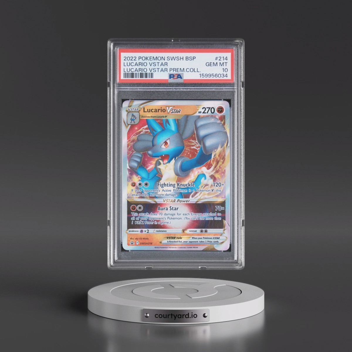 2022 Pokémon Swsh Black Star Promo #214 Lucario Vstar - Lucario Vstar Premium Collection (PSA 10 GEM MINT)