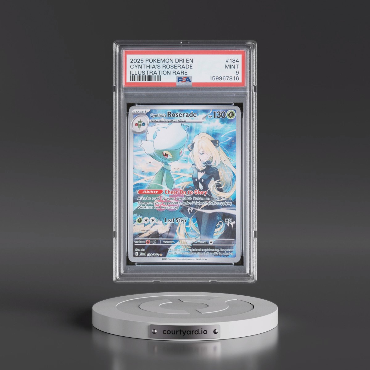2025 Pokémon Dri EN-Destined Rivals #184 Cynthia's Roserade - Illustration Rare (PSA 9 MINT)