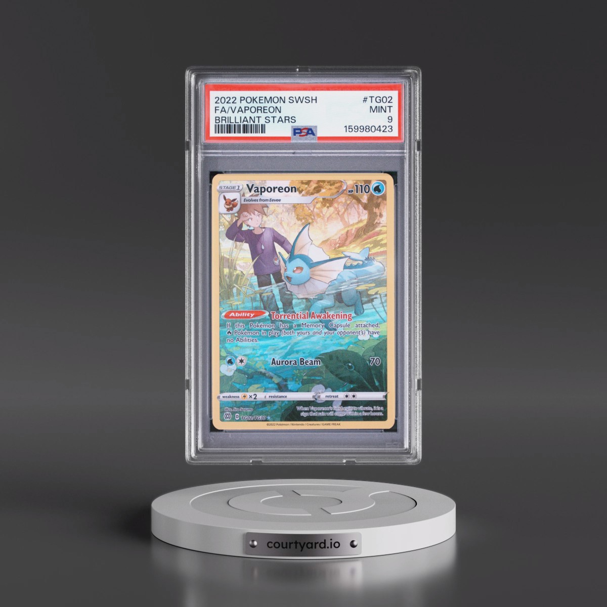 2022 Pokémon Sword & Shield Brilliant Stars #TG02 Vaporeon - Full Art (PSA 9 MINT)