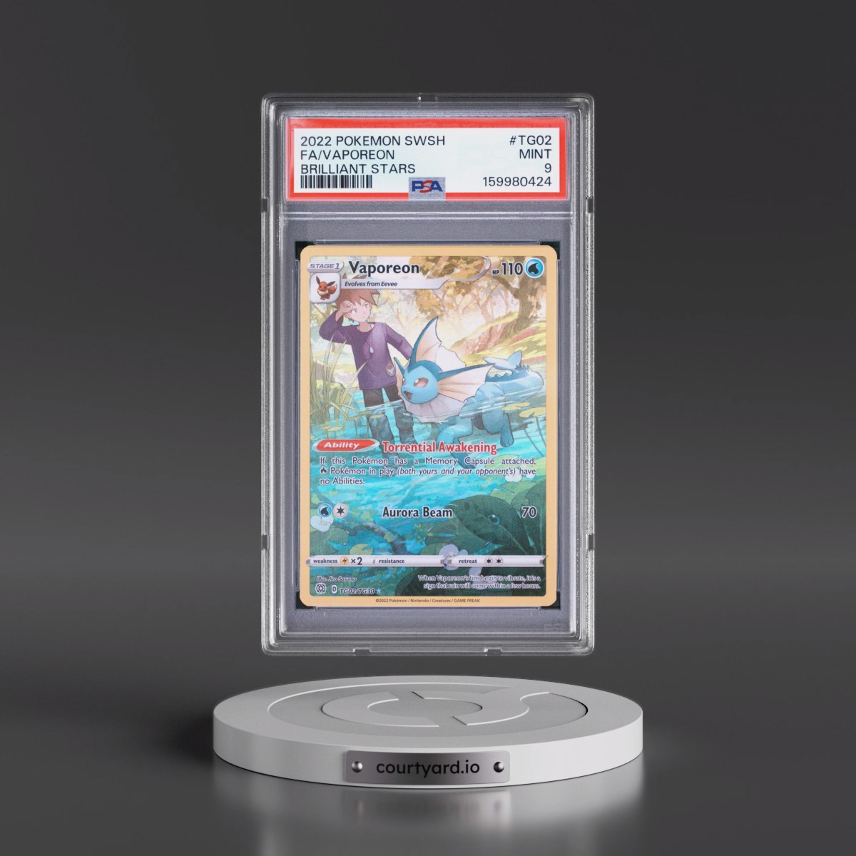 2022 Pokémon Sword & Shield Brilliant Stars #TG02 Vaporeon - Full Art (PSA 9 MINT)