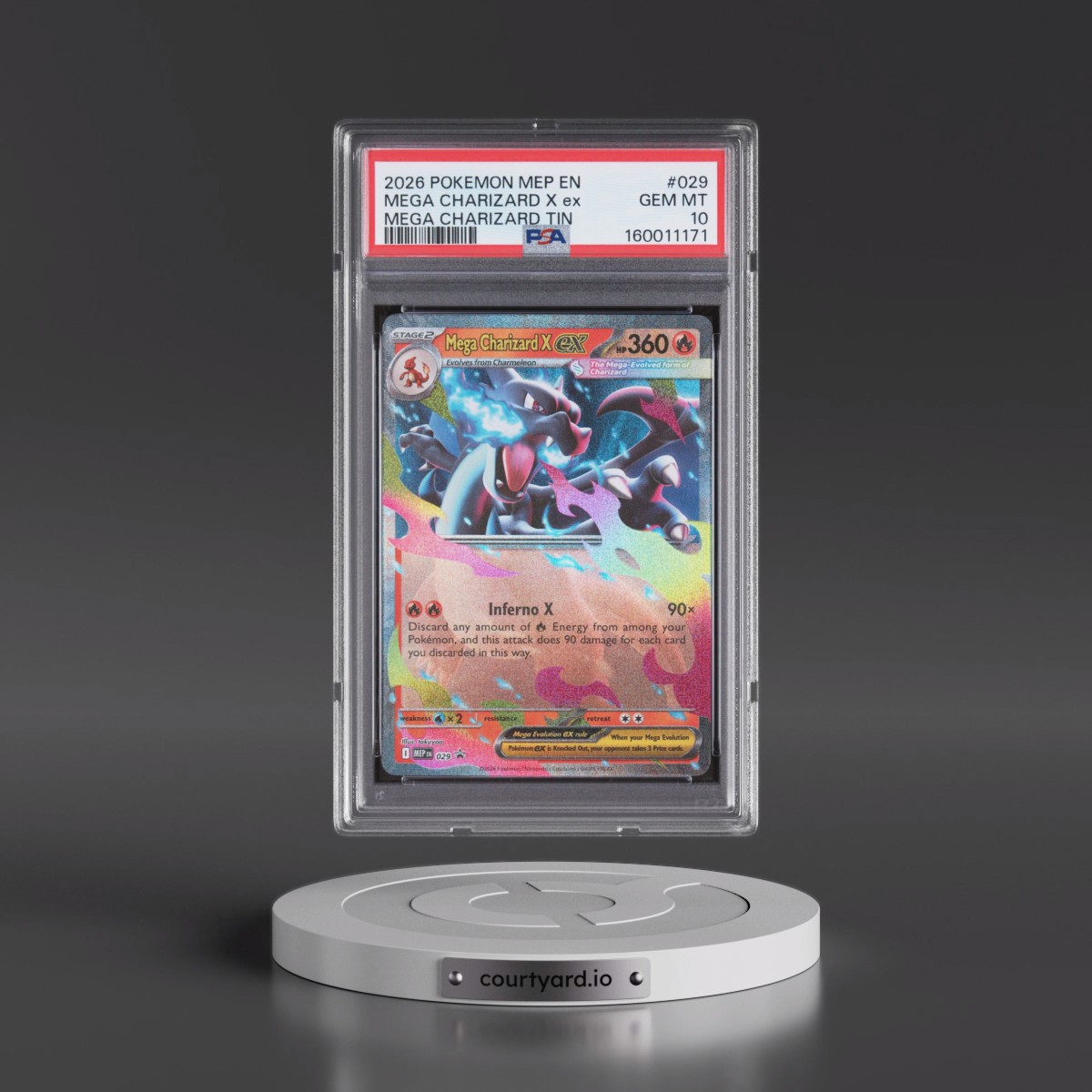 2026 Pokémon Mep EN-Me Black Star Promo #029 Mega Charizard X EX - Holo Mega Charizard Tin (PSA 10 GEM MINT)