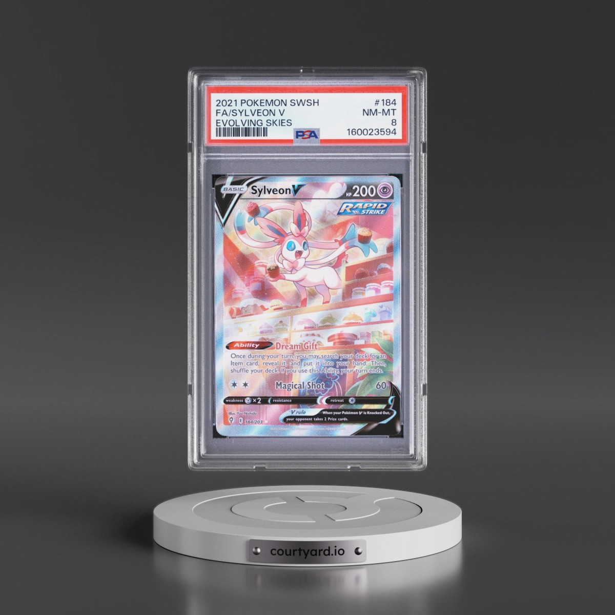 2021 Pokémon Sword & Shield Evolving Skies #184 Sylveon V - Holo Full Art (PSA 8 NM-MT)
