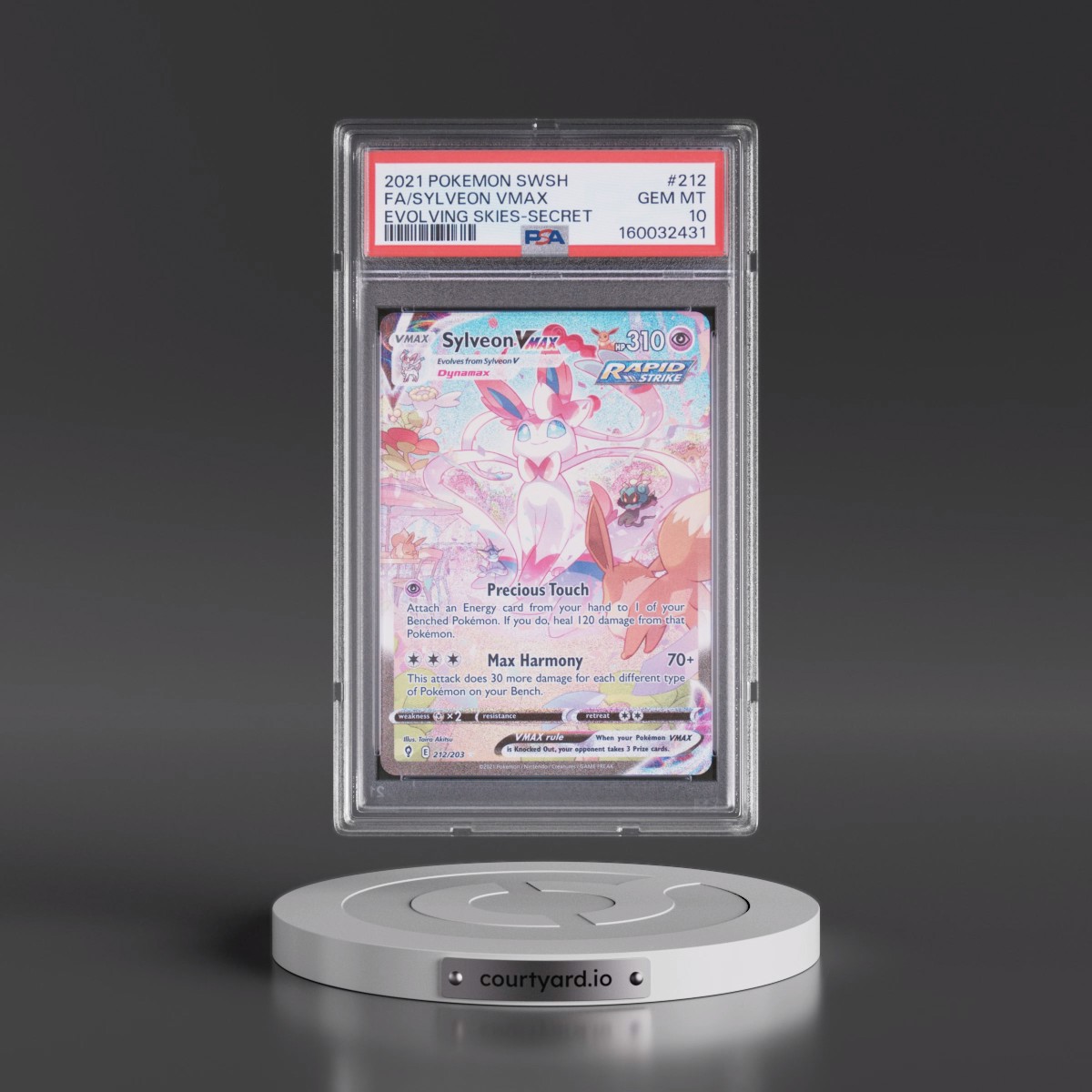 2021 Pokémon Sword & Shield Evolving Skies #212 Sylveon Vmax - Full Art Secret (PSA 10 GEM MINT)
