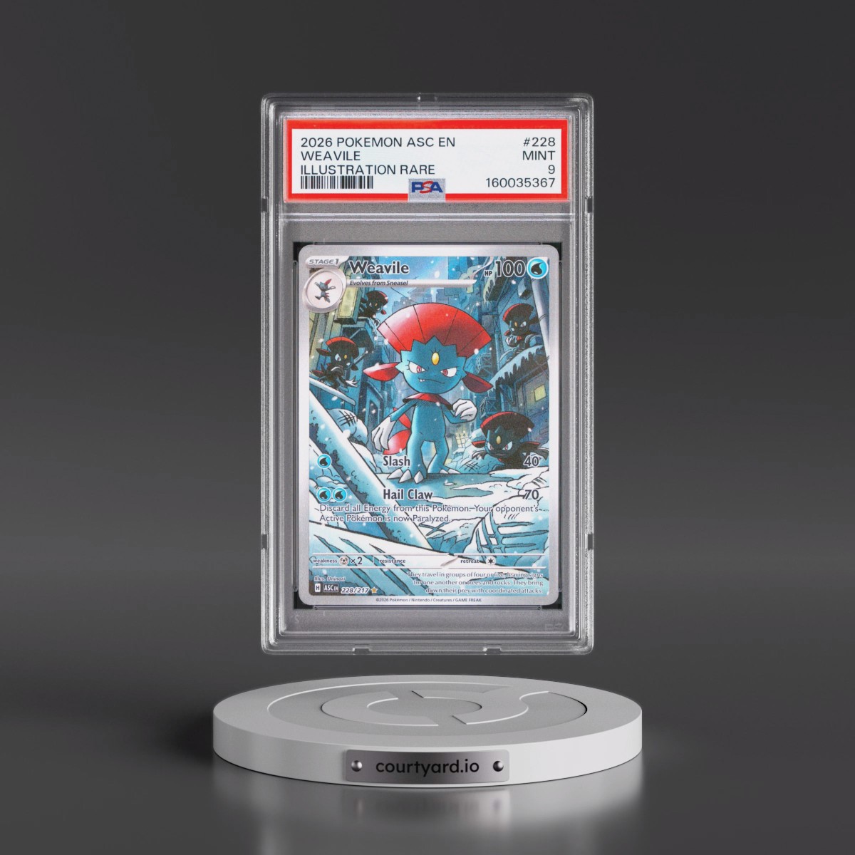 2026 Pokémon Asc EN-Ascended Heroes #228 Weavile - Illustration Rare (PSA 9 MINT)