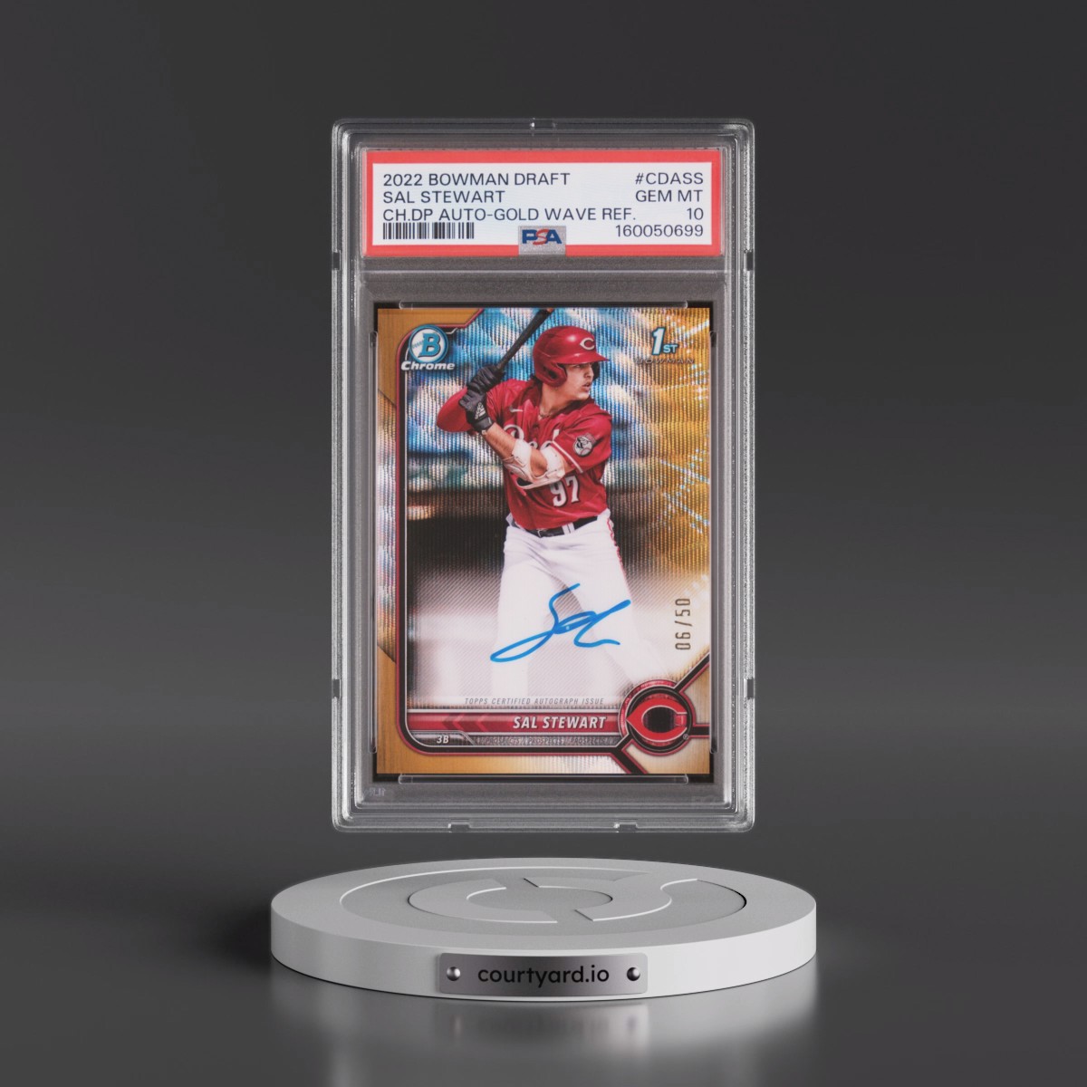 2022 Bowman Draft Chrome Draft Pick Autographs #CDASS Sal Stewart - Gold Wave Refractor (PSA 10 GEM MINT)