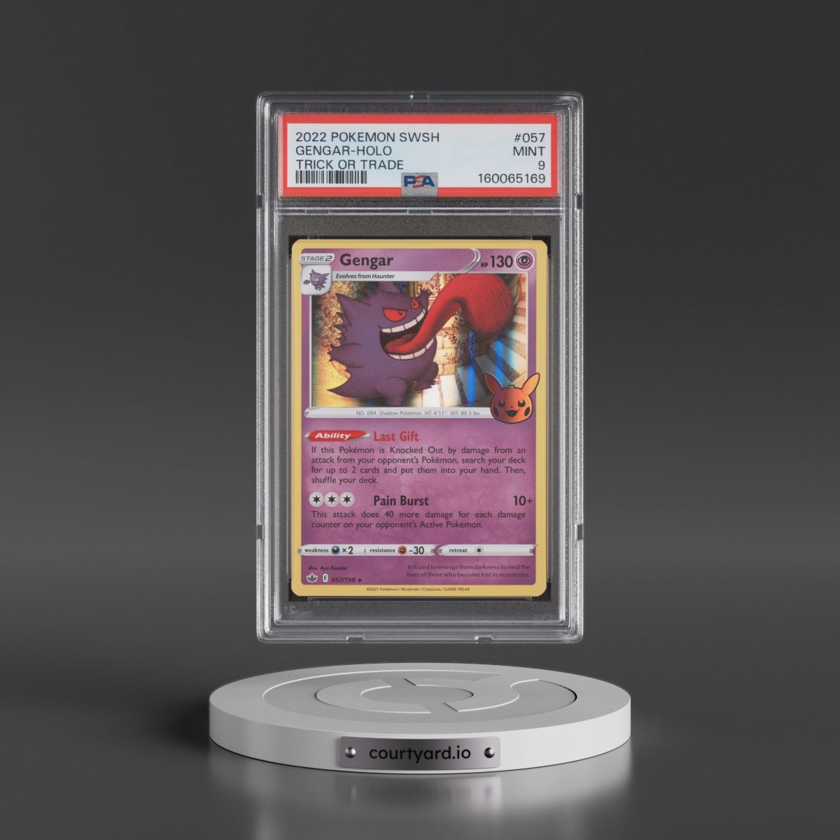 2021 Pokémon Sword & Shield Chilling Reign #057 Gengar - Holo Trick or Trade 2022 (PSA 9 MINT)