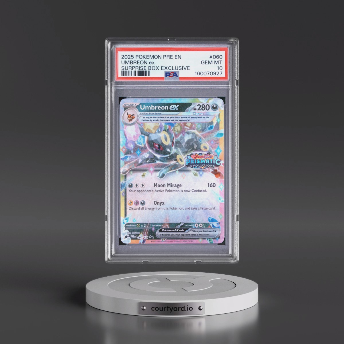2025 Pokémon Pre EN-Prismatic Evolutions #060 Umbreon EX - Holo Surprise Box Exclusive (PSA 10 GEM MINT)