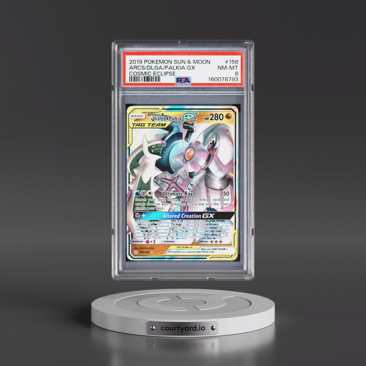 2019 Pokémon Sun & Moon Cosmic Eclipse #156 Arceus & Dialga & Palkia GX - Holo (PSA 8 NM-MT)