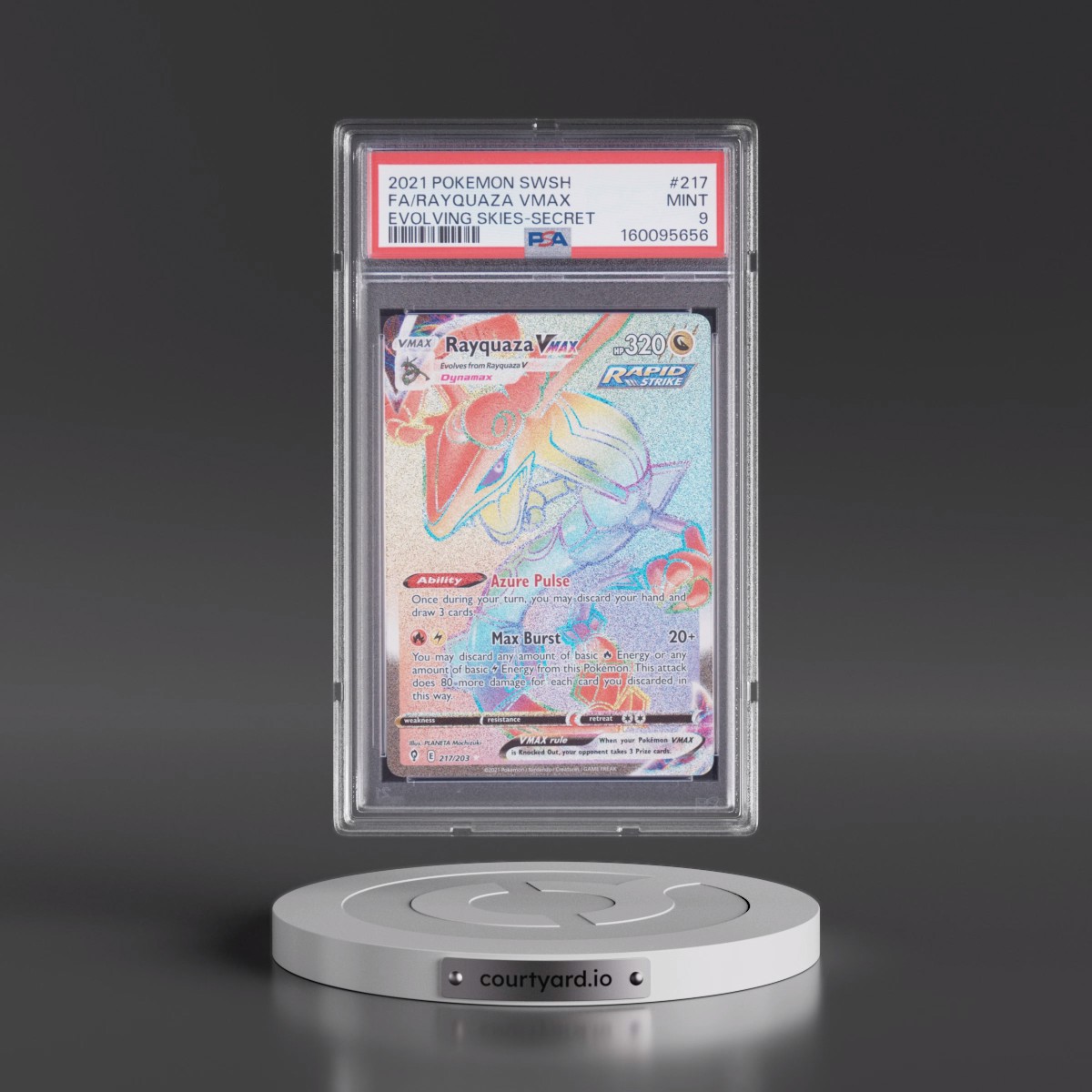 2021 Pokémon Sword & Shield Evolving Skies #217 Rayquaza Vmax - Full Art Secret (PSA 9 MINT)