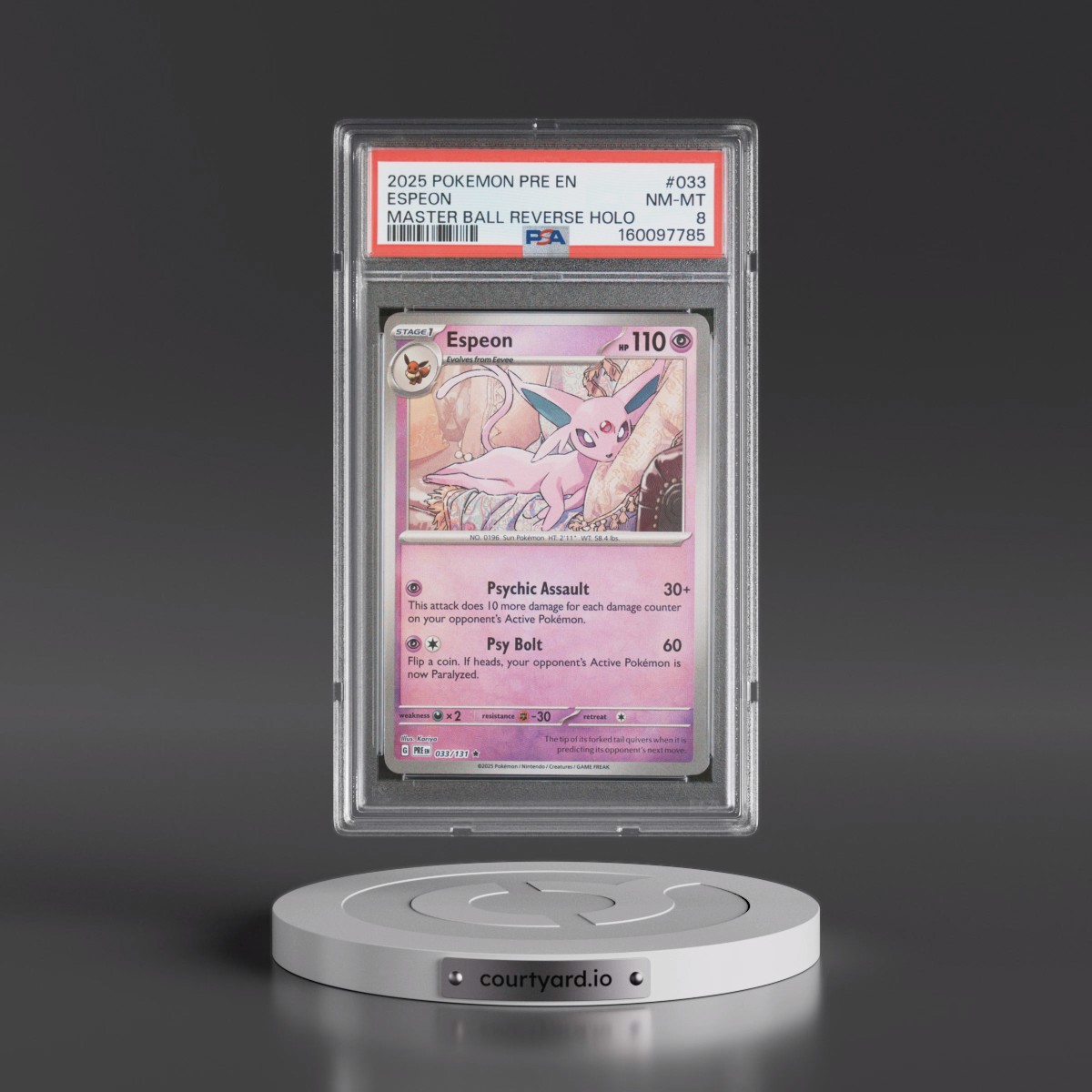 2025 Pokémon Pre EN-Prismatic Evolutions #033 Espeon - Reverse Holo Master Ball (PSA 8 NM-MT)
